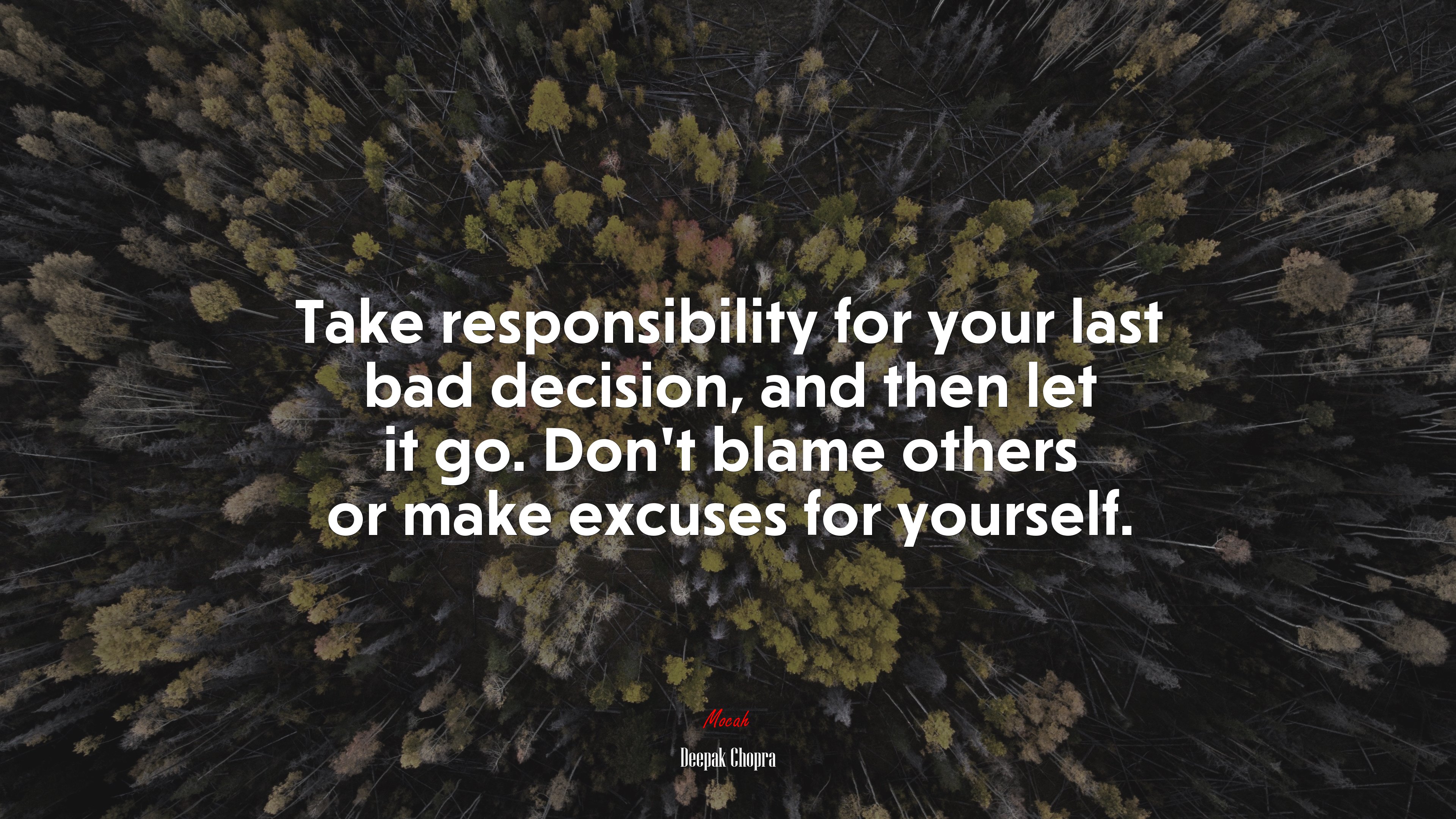 Take responsibility for your last bad decision, and then let it go. Don’t blame others or make excuses for yourself. | Deepak Chopra quote HD Wallpaper