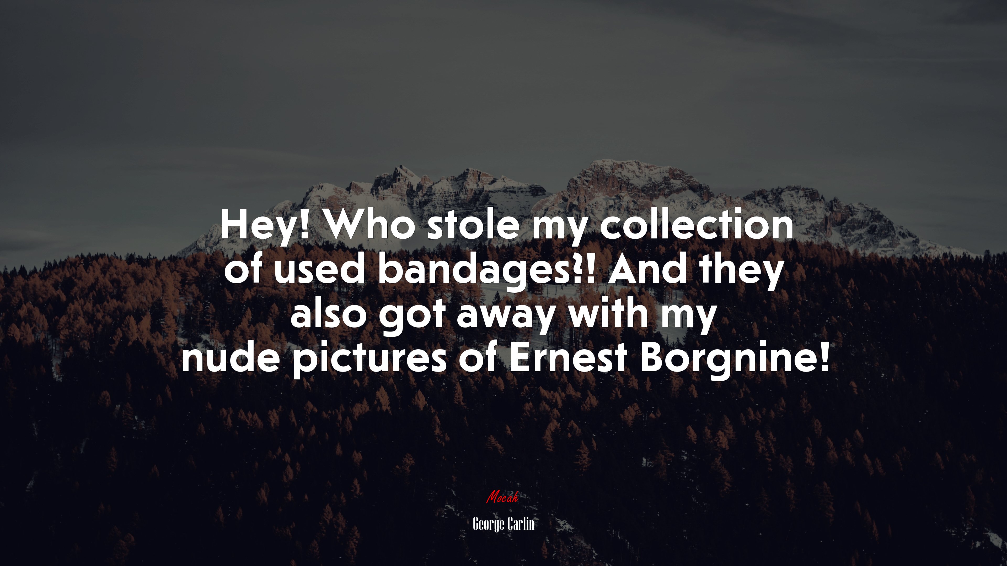 Hey! Who stole my collection of used bandages?! And they also got away with my nude pictures of Ernest Borgnine! | George Carlin quote HD Wallpaper