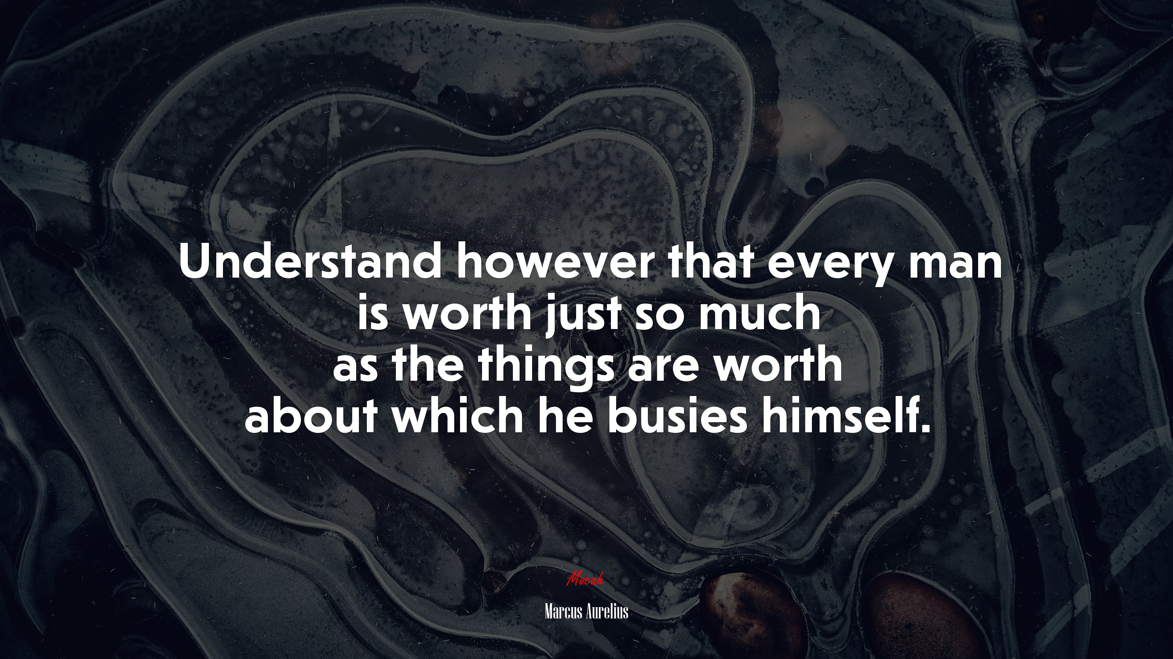 Understand however that every man is worth just so much as the things are worth about which he busies himself. | Marcus Aurelius quote HD Wallpaper