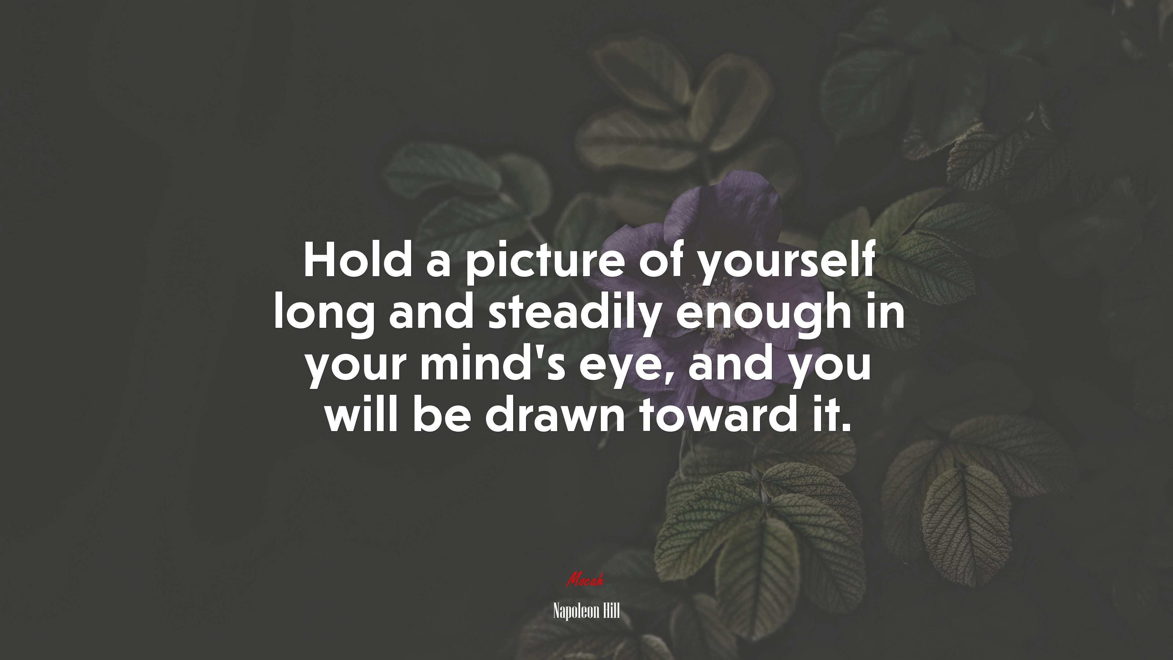 Hold a picture of yourself long and steadily enough in your mind’s eye, and you will be drawn toward it. | Napoleon Hill quote HD Wallpaper