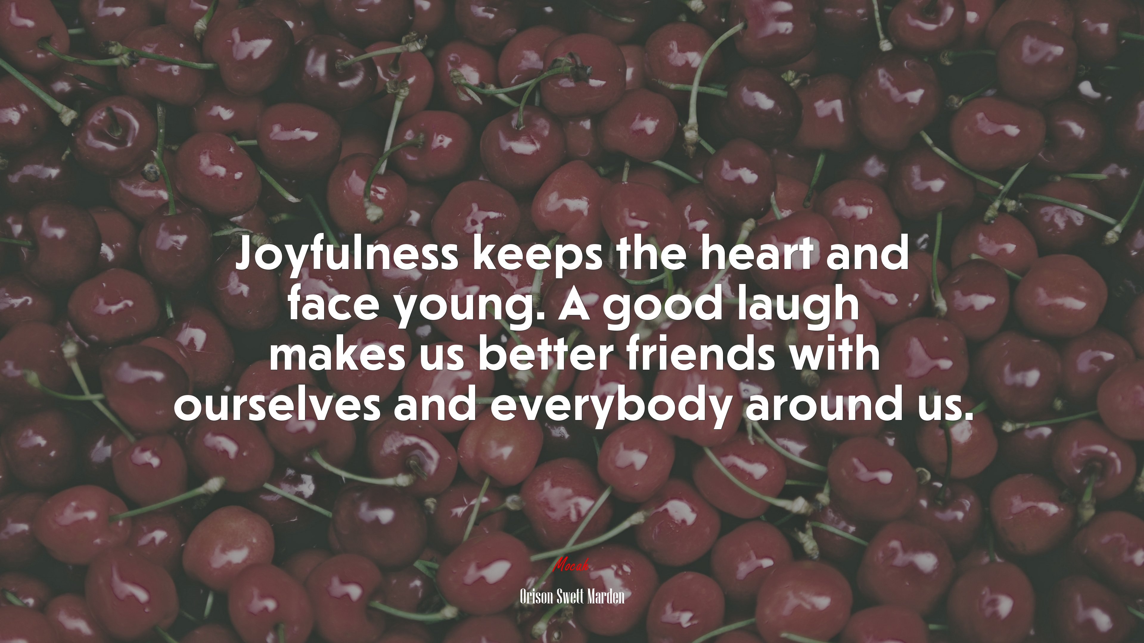 Joyfulness keeps the heart and face young. A good laugh makes us better friends with ourselves and everybody around us. | Orison Swett Marden quote HD Wallpaper