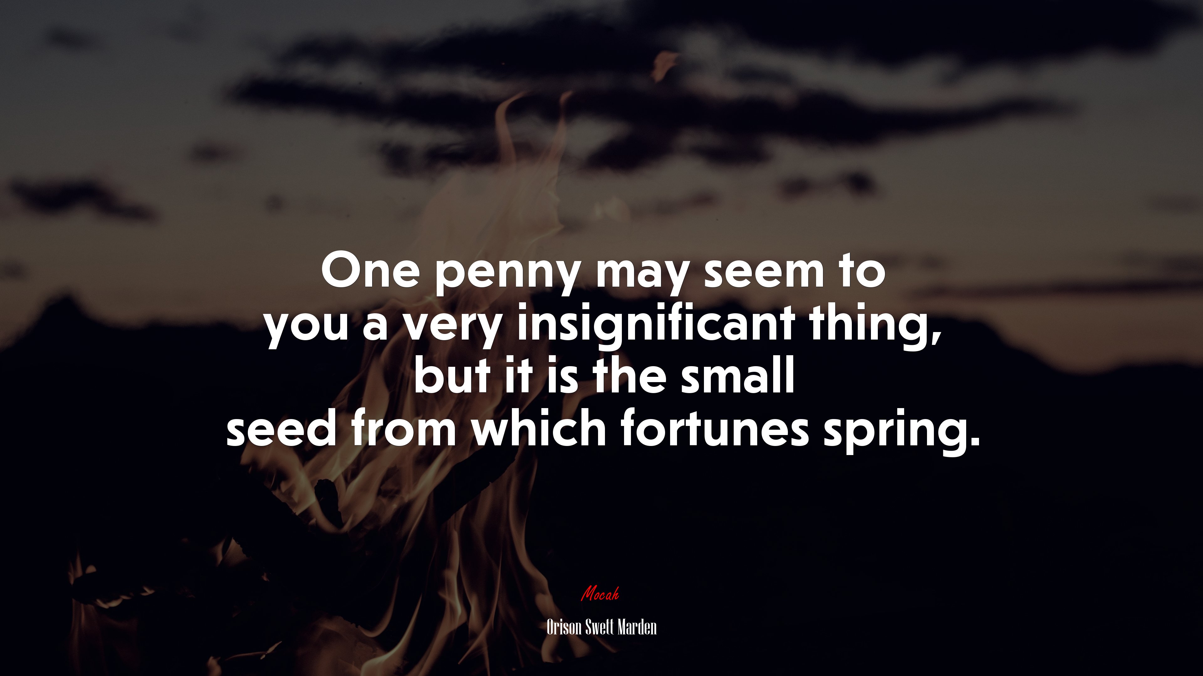 One penny may seem to you a very insignificant thing, but it is the small seed from which fortunes spring. | Orison Swett Marden quote HD Wallpaper