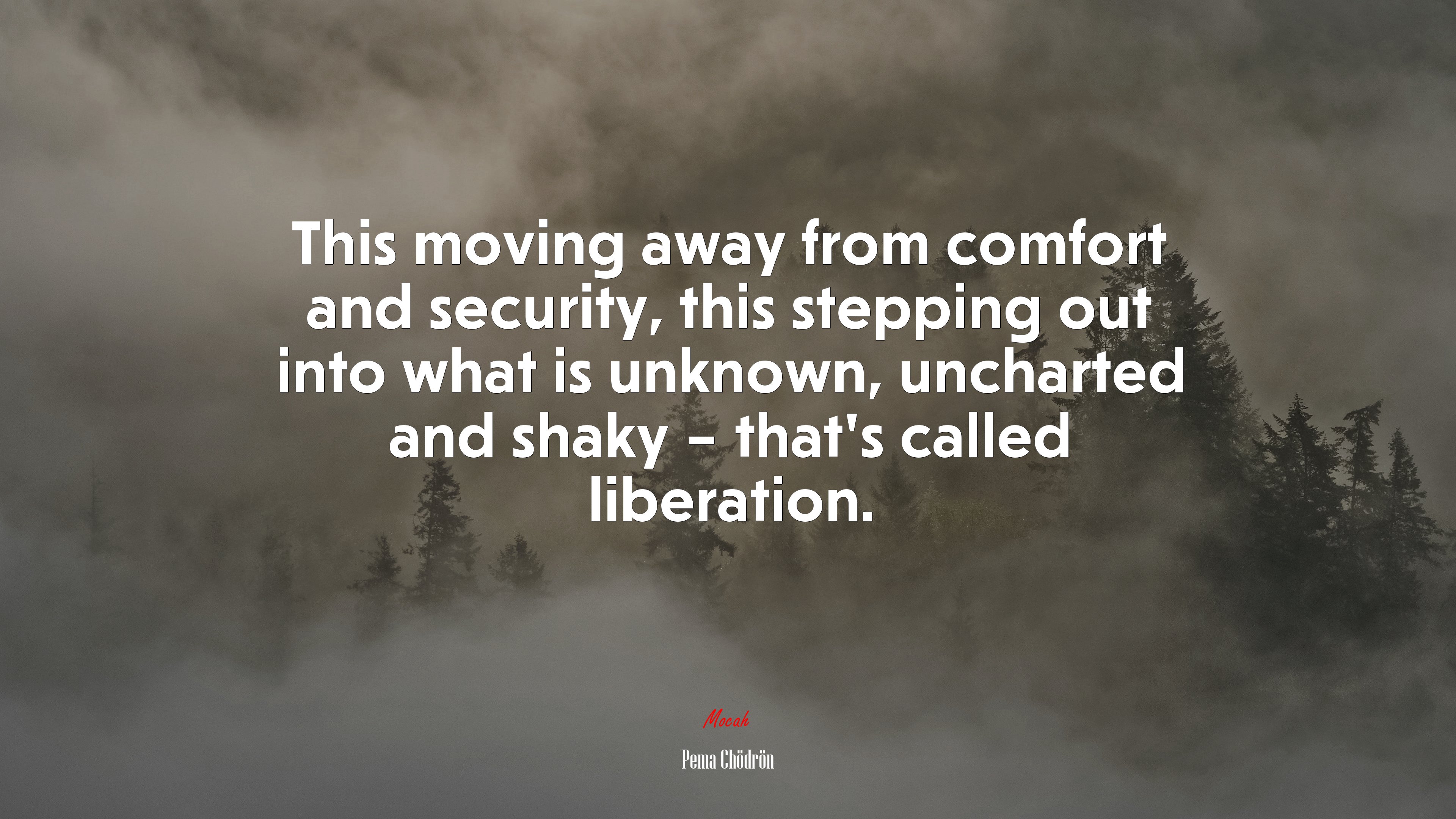 This moving away from comfort and security, this stepping out into what is unknown, uncharted and shaky – that’s called liberation. | Pema Chödrön quote HD Wallpaper