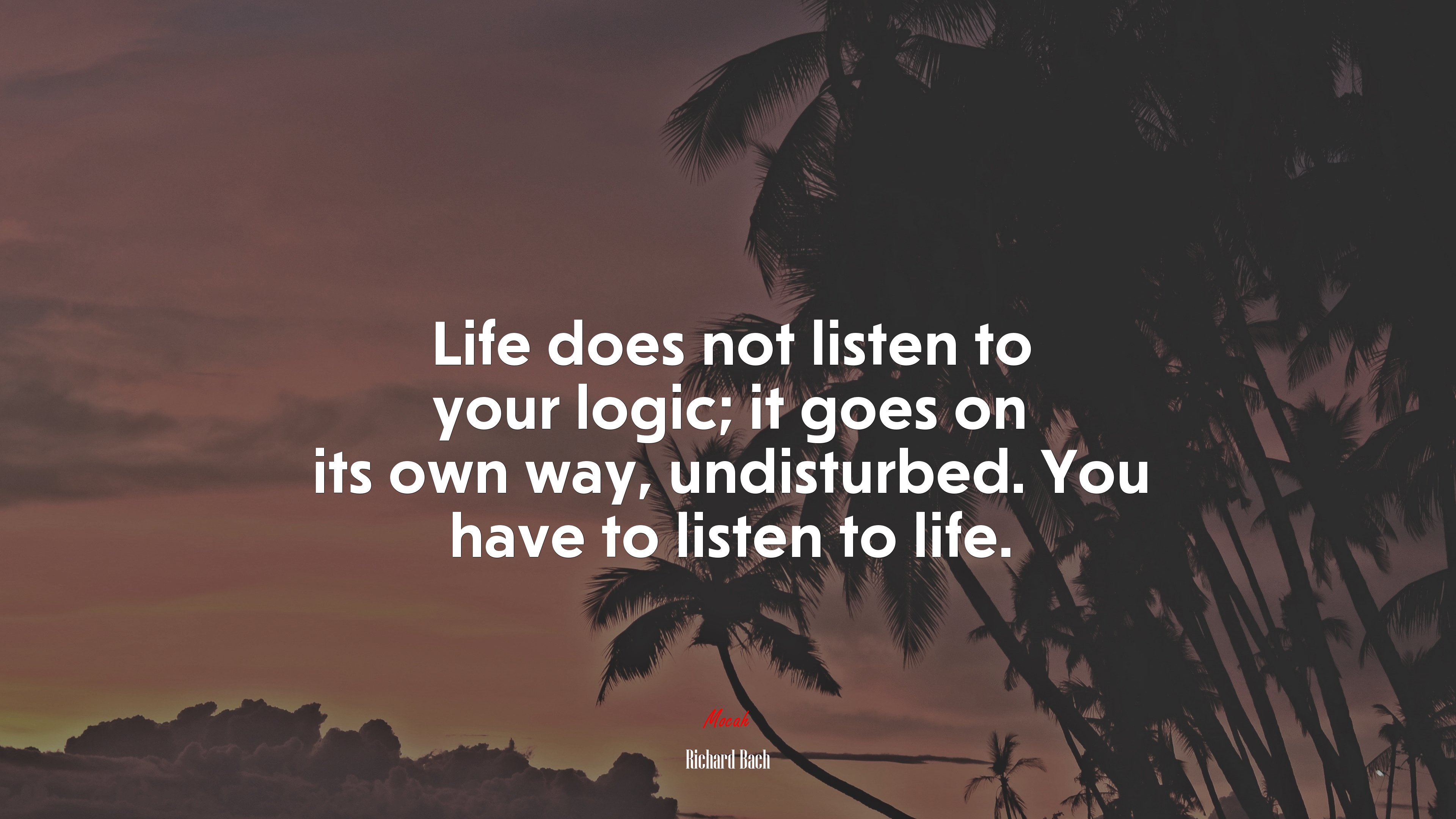 Life does not listen to your logic; it goes on its own way, undisturbed. You have to listen to life. | Richard Bach quote HD Wallpaper