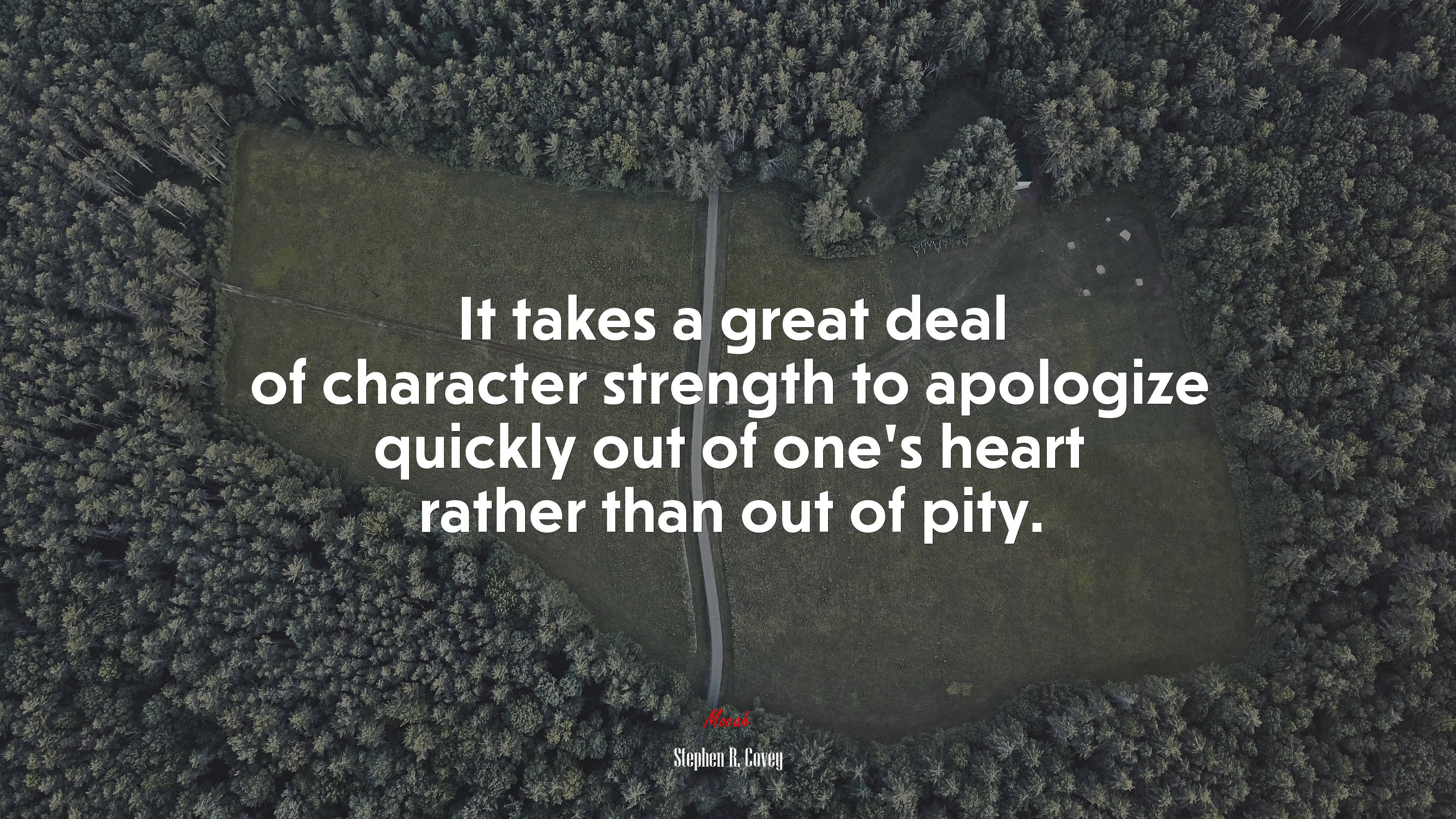 It takes a great deal of character strength to apologize quickly out of one’s heart rather than out of pity. | Stephen R. Covey quote HD Wallpaper