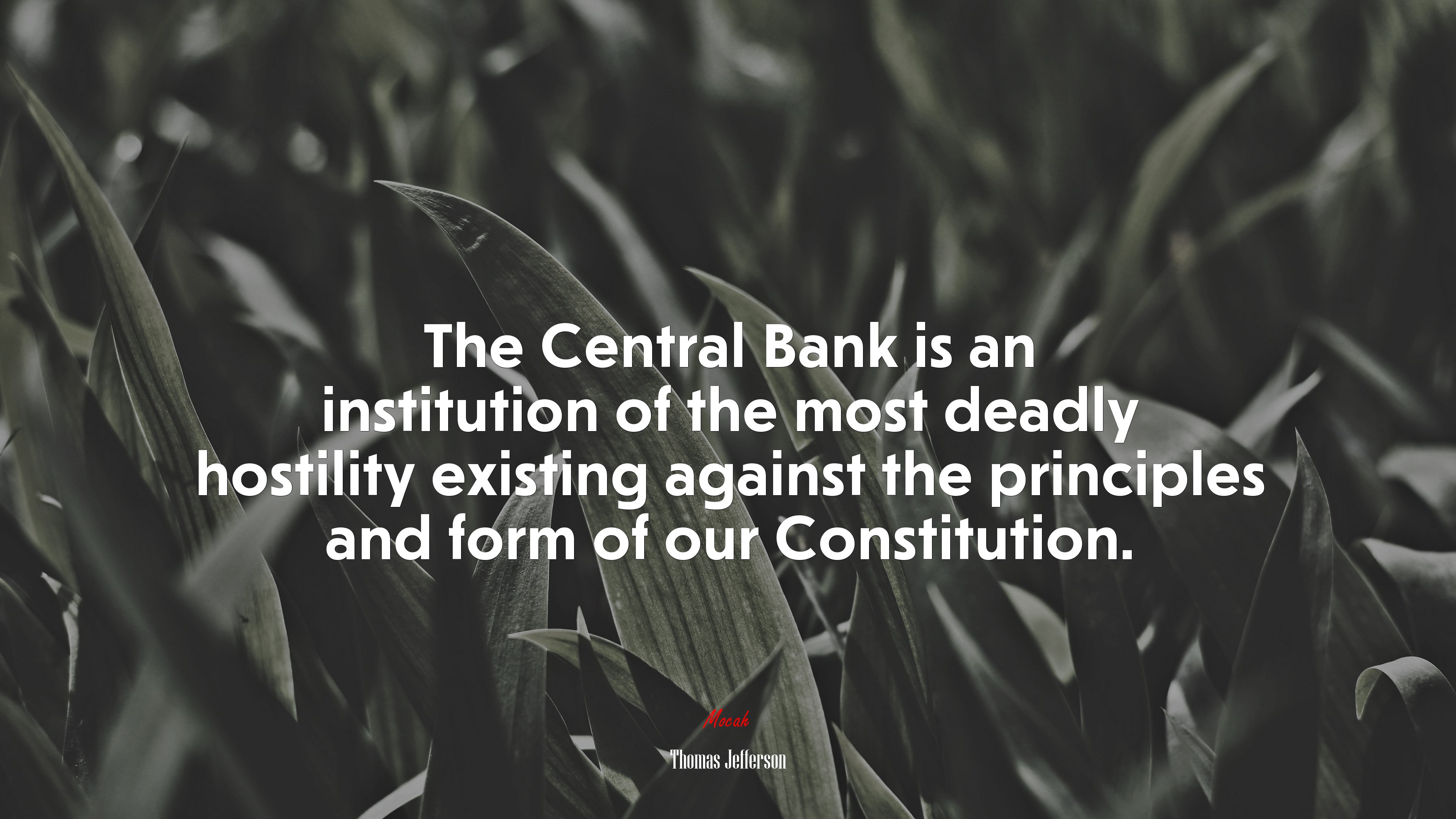 The Central Bank is an institution of the most deadly hostility existing against the principles and form of our Constitution. | Thomas Jefferson quote HD Wallpaper