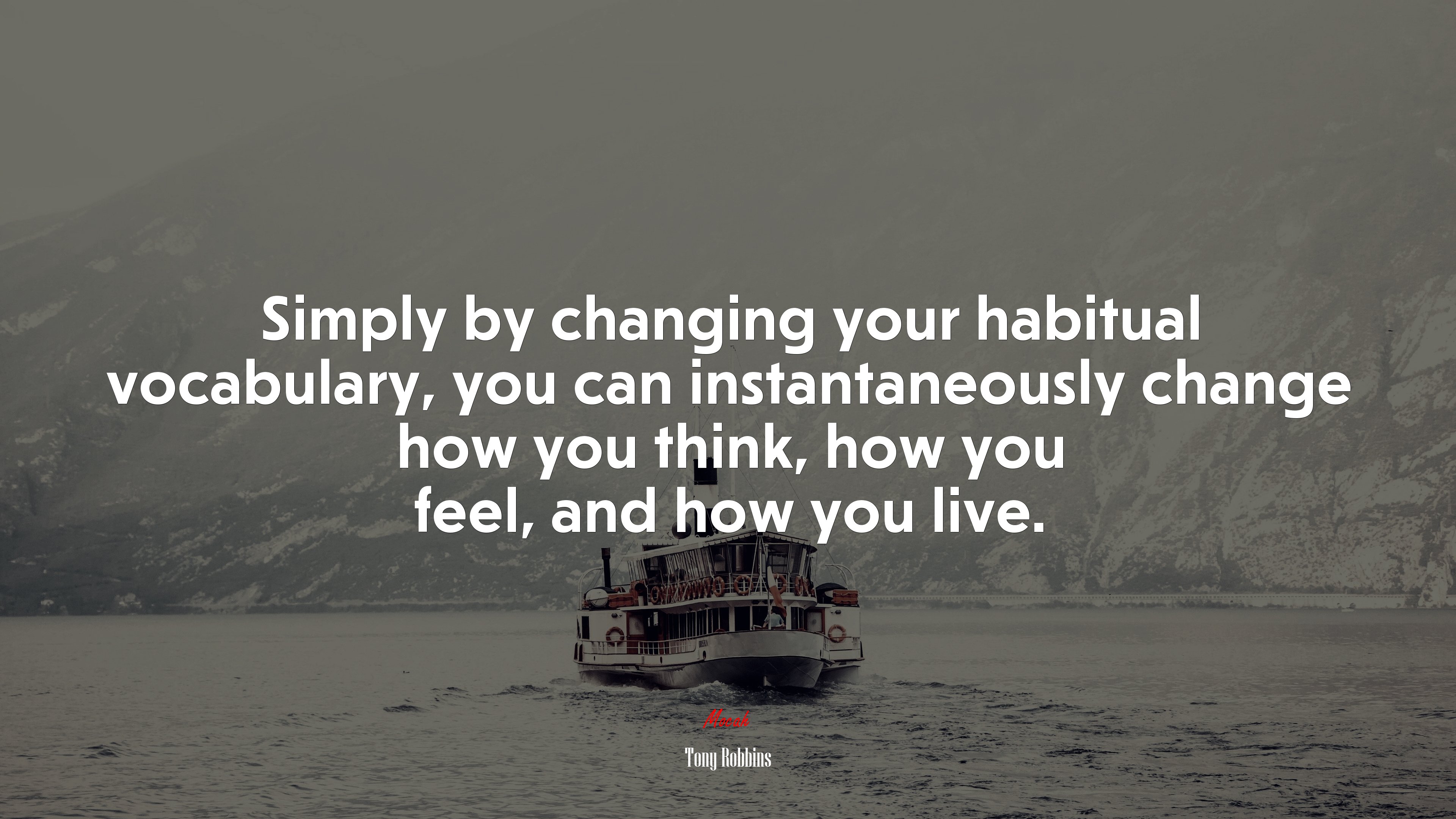 Simply by changing your habitual vocabulary, you can instantaneously change how you think, how you feel, and how you live. | Tony Robbins quote HD Wallpaper
