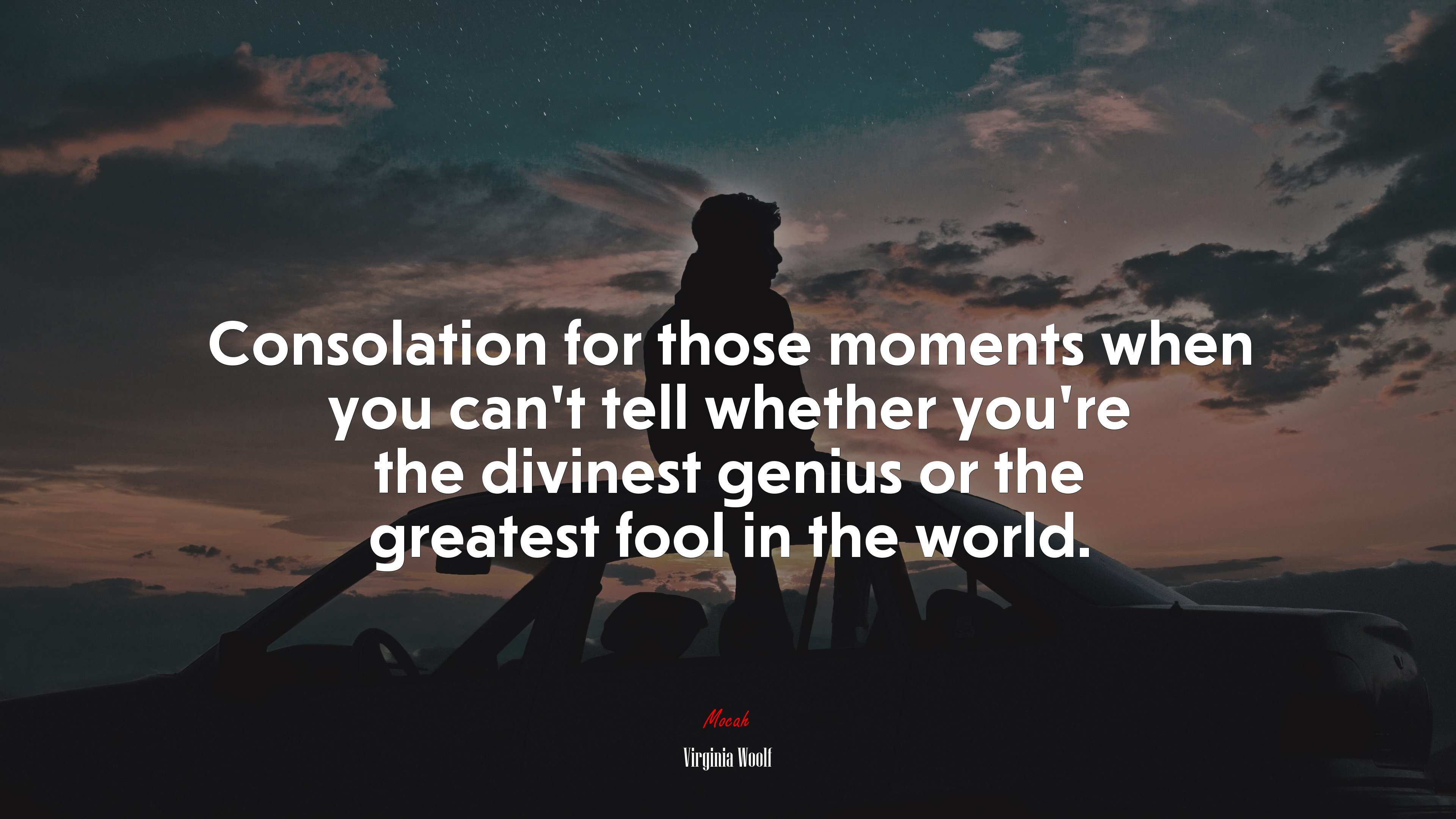 Consolation for those moments when you can’t tell whether you’re the divinest genius or the greatest fool in the world. | Virginia Woolf quote HD Wallpaper