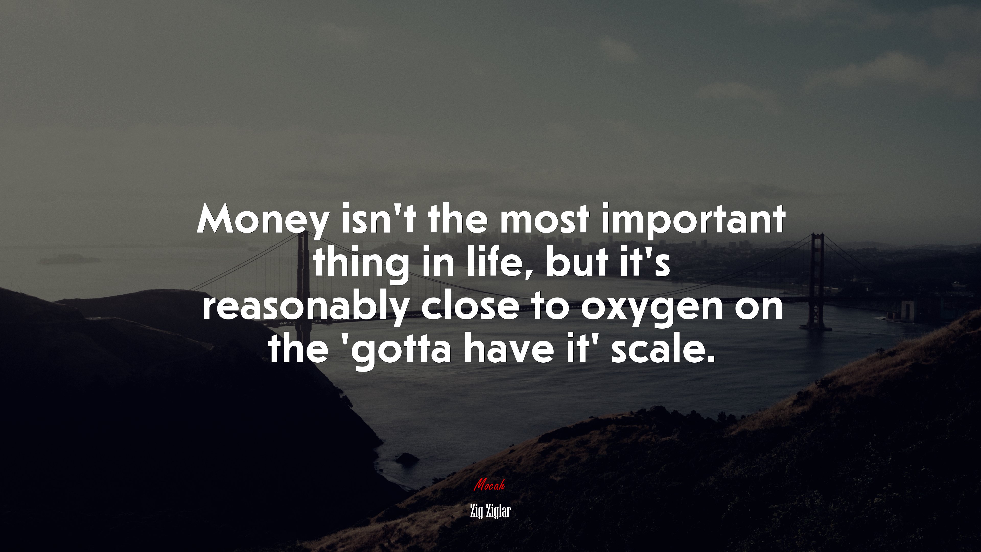 Money isn’t the most important thing in life, but it’s reasonably close to oxygen on the ‘gotta have it’ scale. | Zig Ziglar quote HD Wallpaper