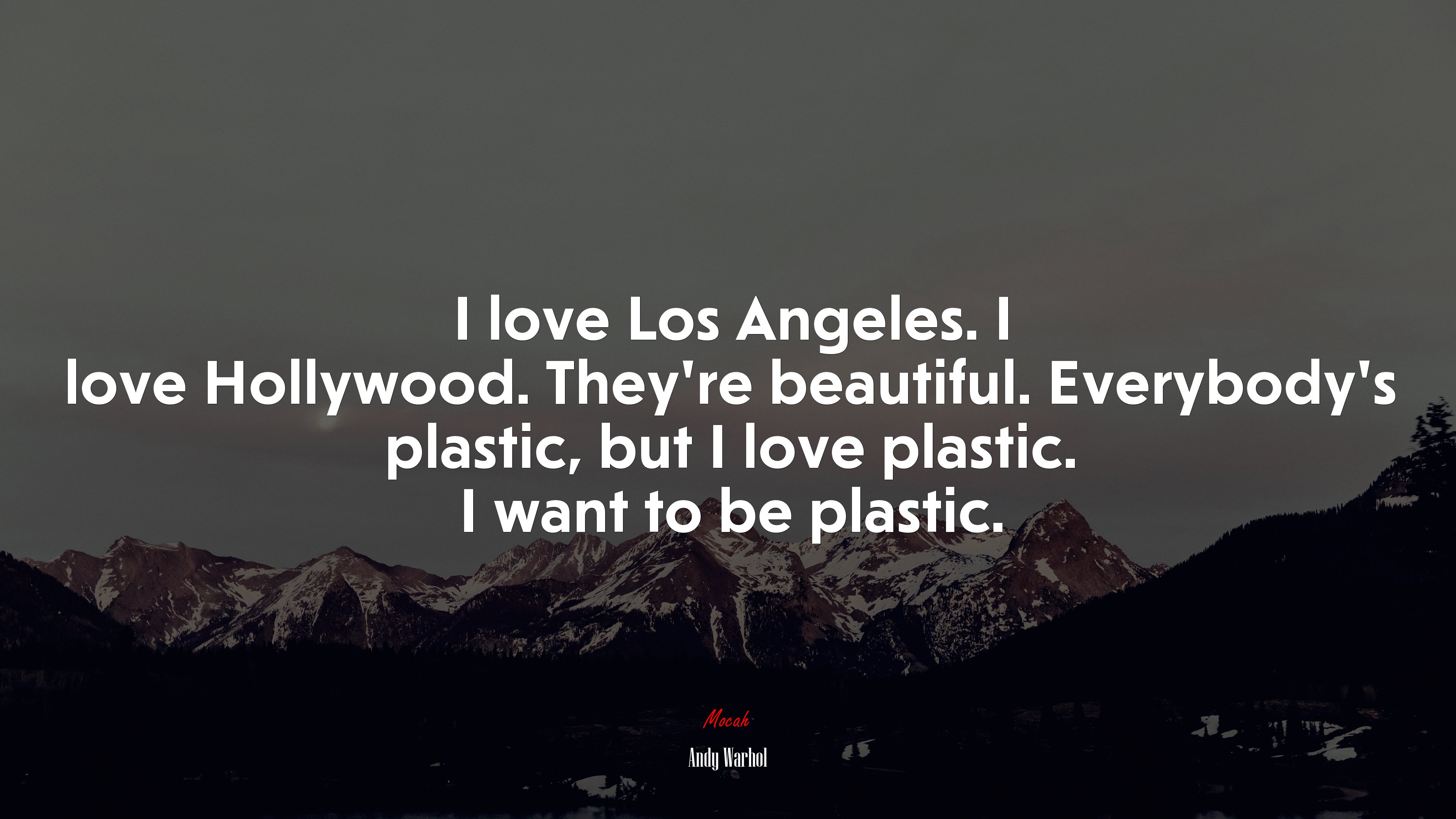 I love Los Angeles. I love Hollywood. They’re beautiful. Everybody’s plastic, but I love plastic. I want to be plastic. | Andy Warhol quote HD Wallpaper
