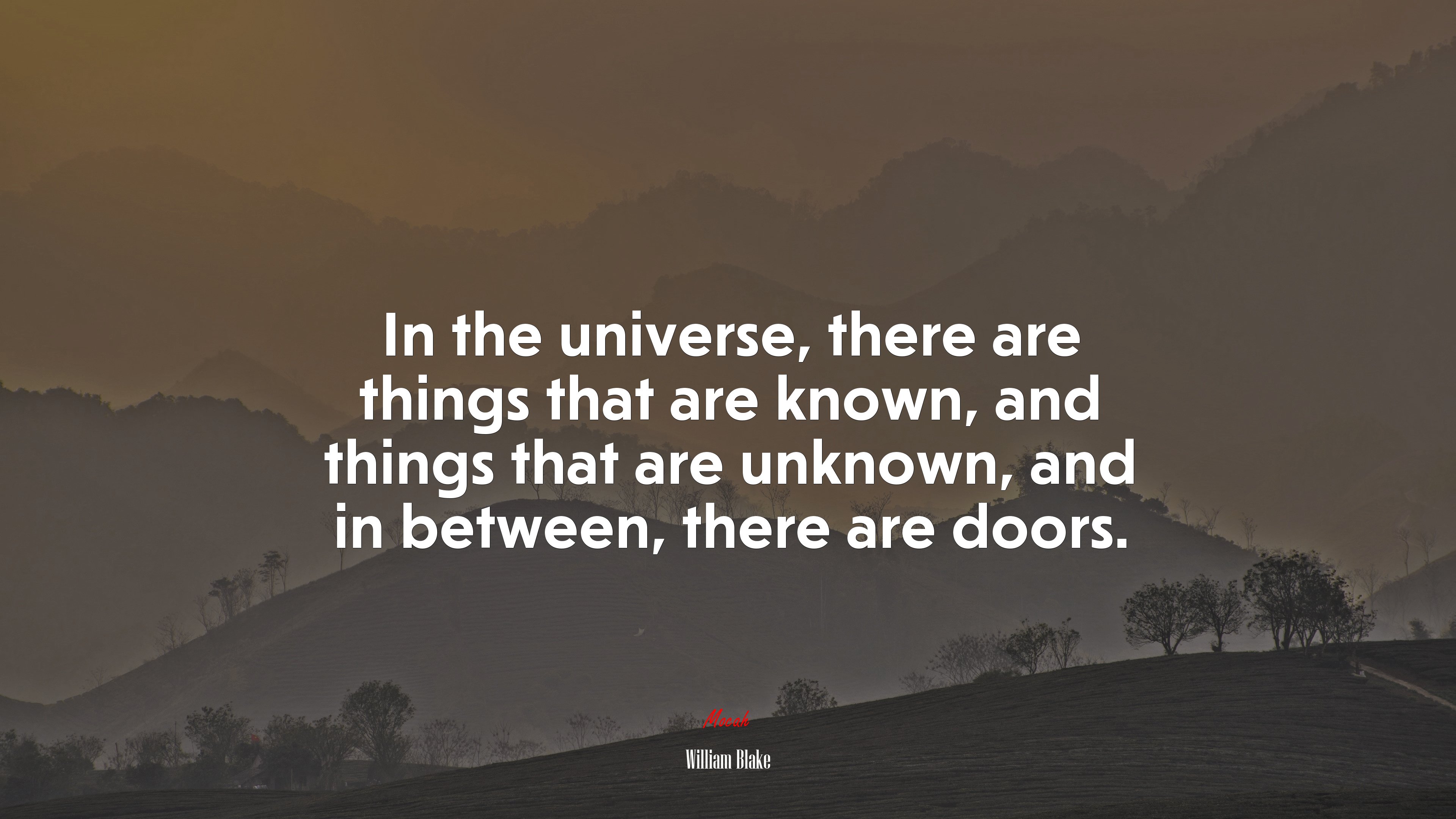 In the universe, there are things that are known, and things that are unknown, and in between, there are doors. | William Blake quote HD Wallpaper