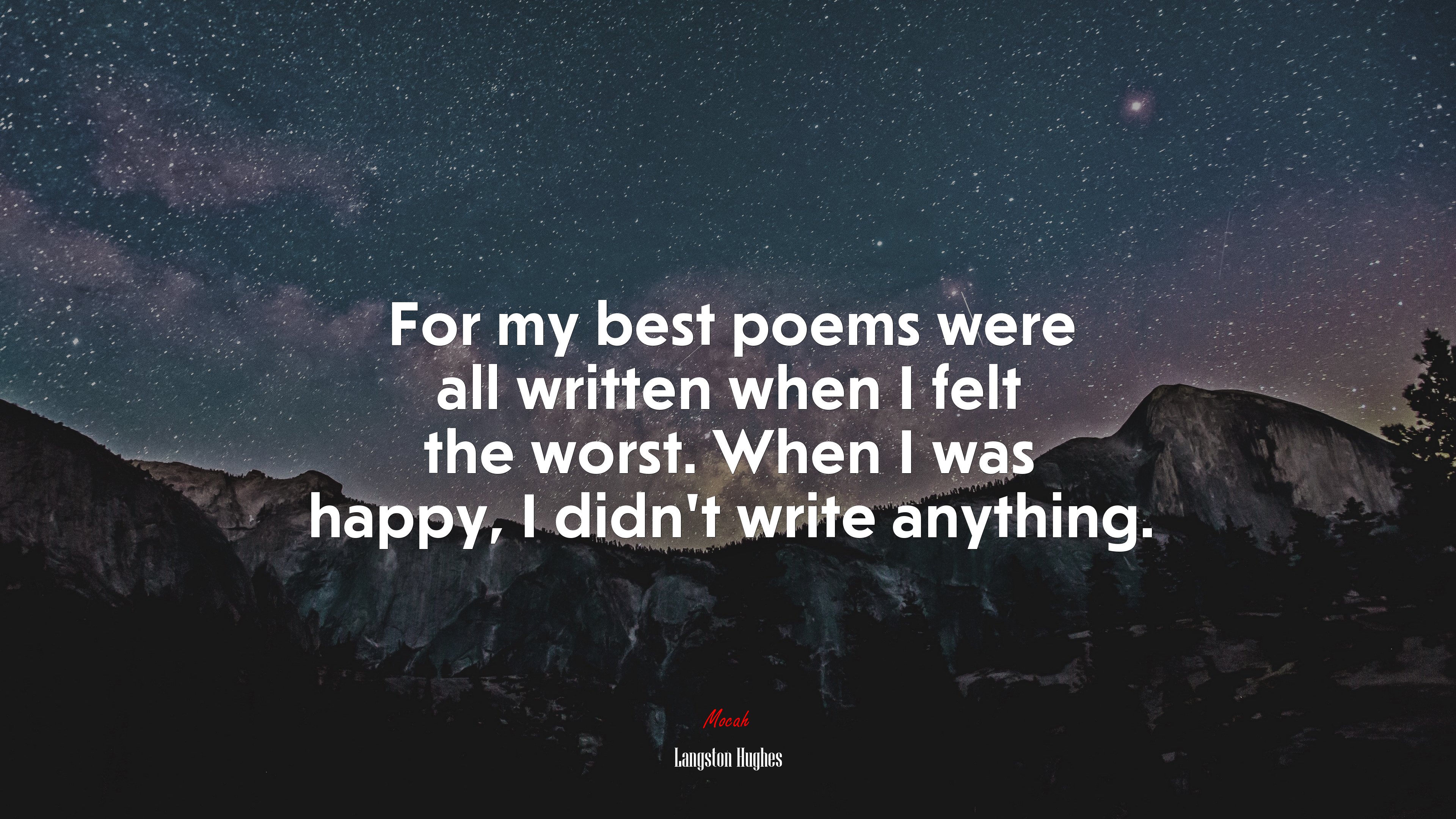 For my best poems were all written when I felt the worst. When I was happy, I didn’t write anything. | Langston Hughes quote HD Wallpaper