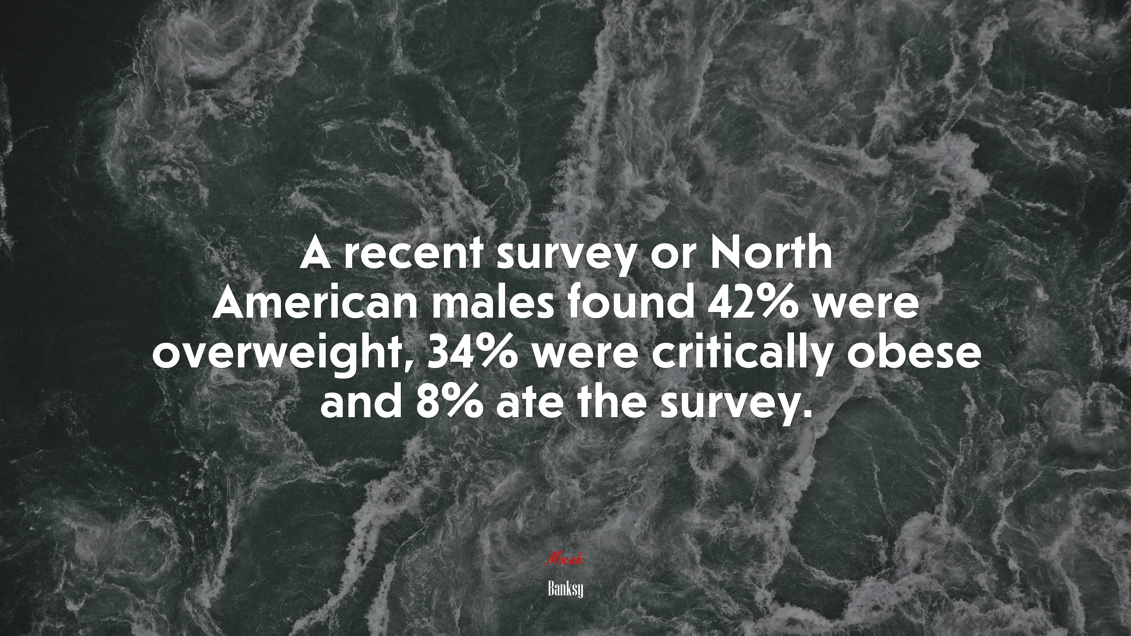 A recent survey or North American males found 42% were overweight, 34% were critically obese and 8% ate the survey. | Banksy quote HD Wallpaper