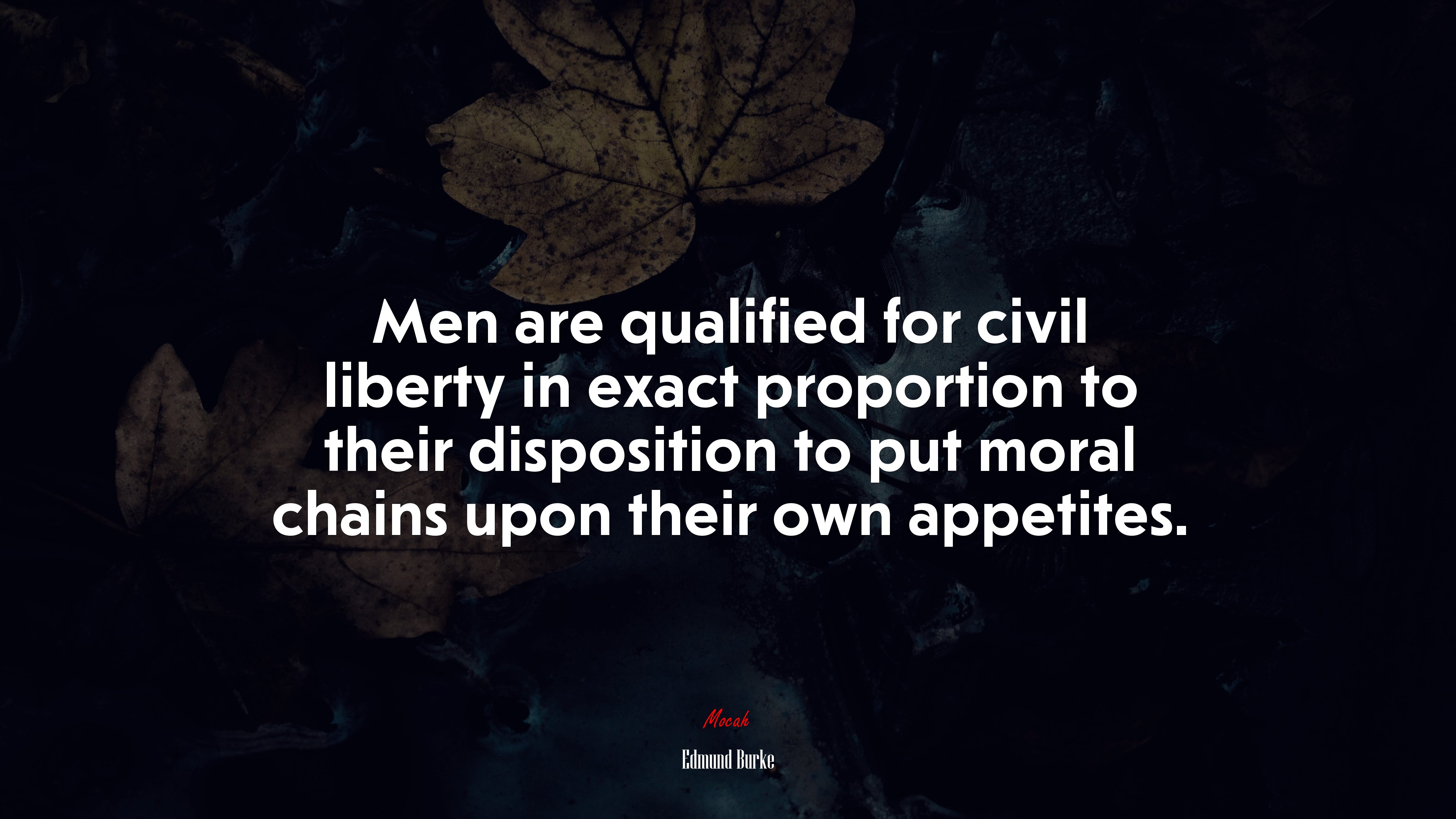Men are qualified for civil liberty in exact proportion to their disposition to put moral chains upon their own appetites. | Edmund Burke quote HD Wallpaper