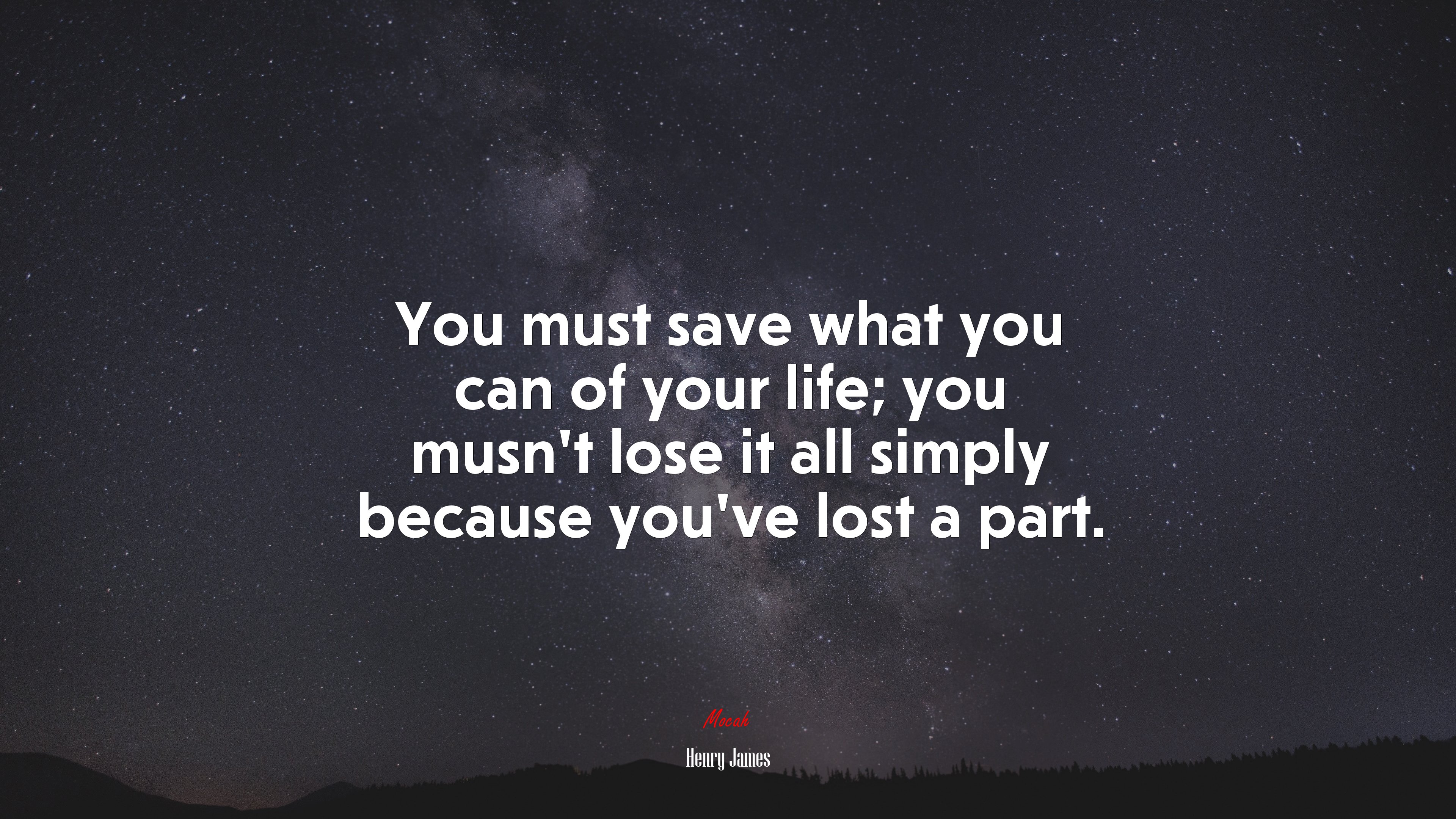 You must save what you can of your life; you musn’t lose it all simply because you’ve lost a part. | Henry James quote HD Wallpaper