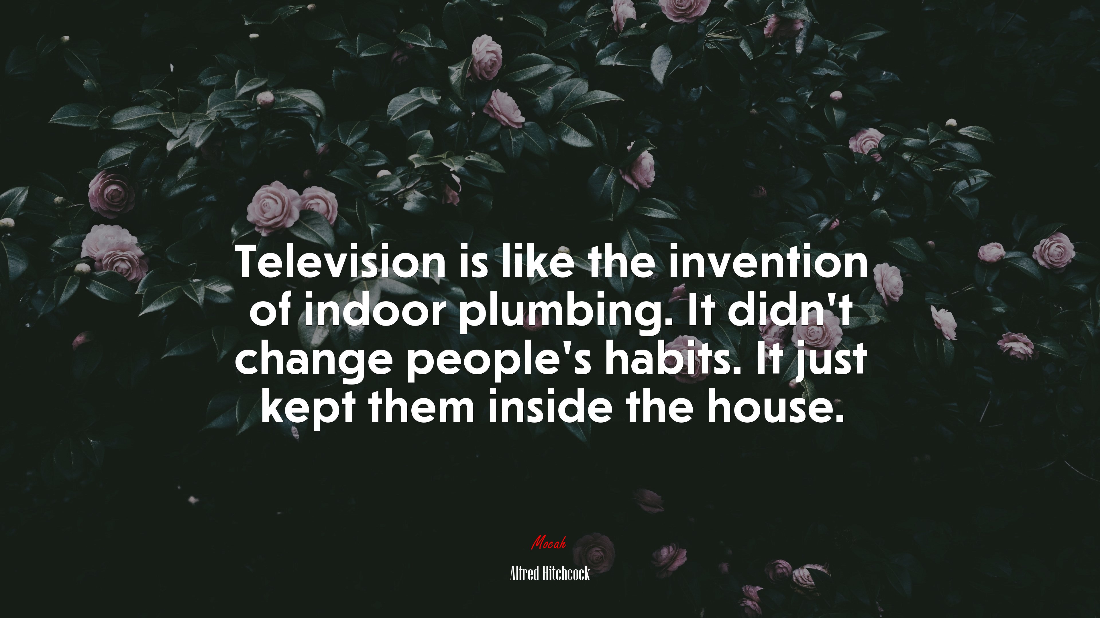 Television is like the invention of indoor plumbing. It didn’t change people’s habits. It just kept them inside the house. | Alfred Hitchcock quote HD Wallpaper