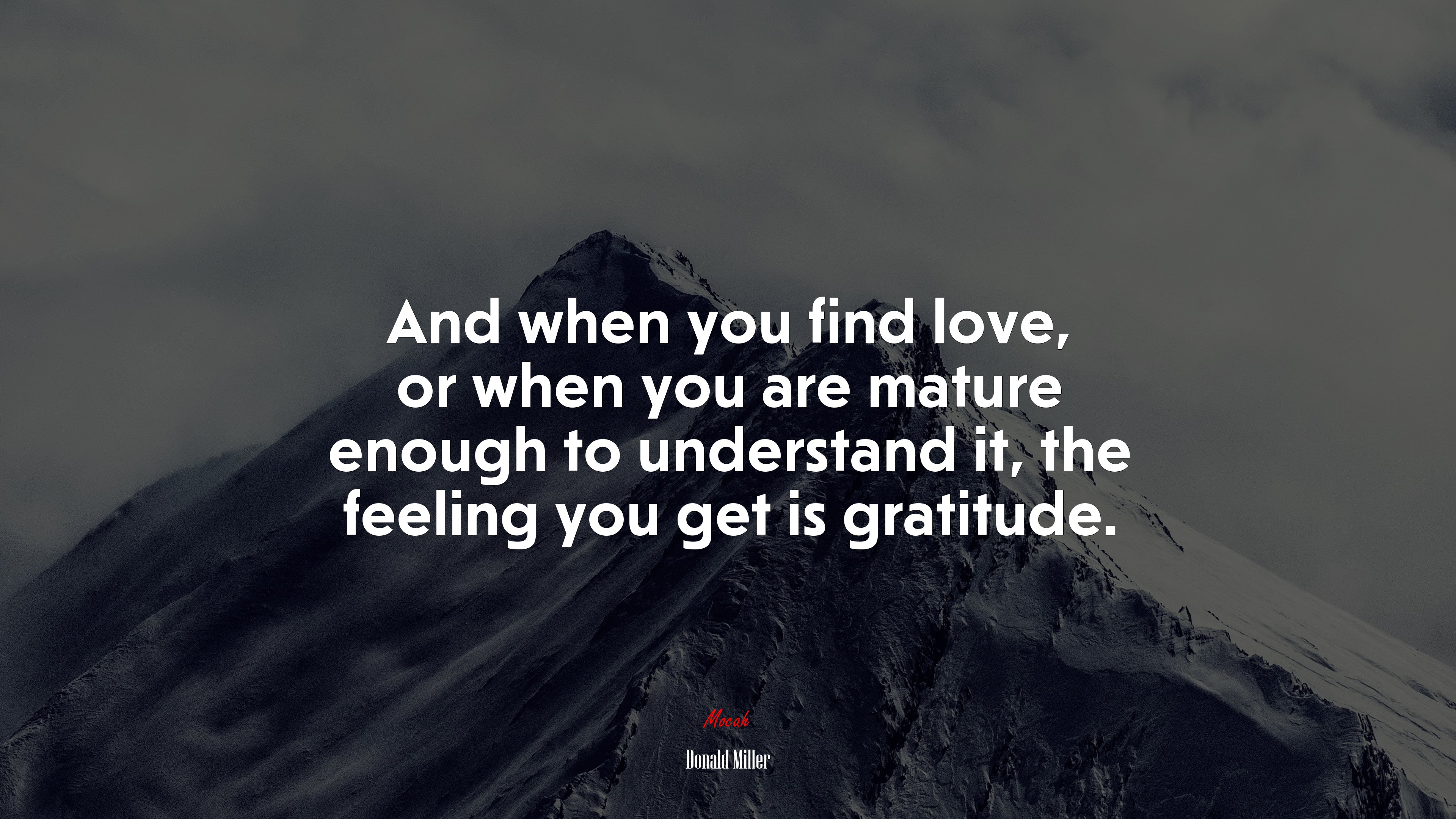 And when you find love, or when you are mature enough to understand it, the feeling you get is gratitude. | Donald Miller quote HD Wallpaper