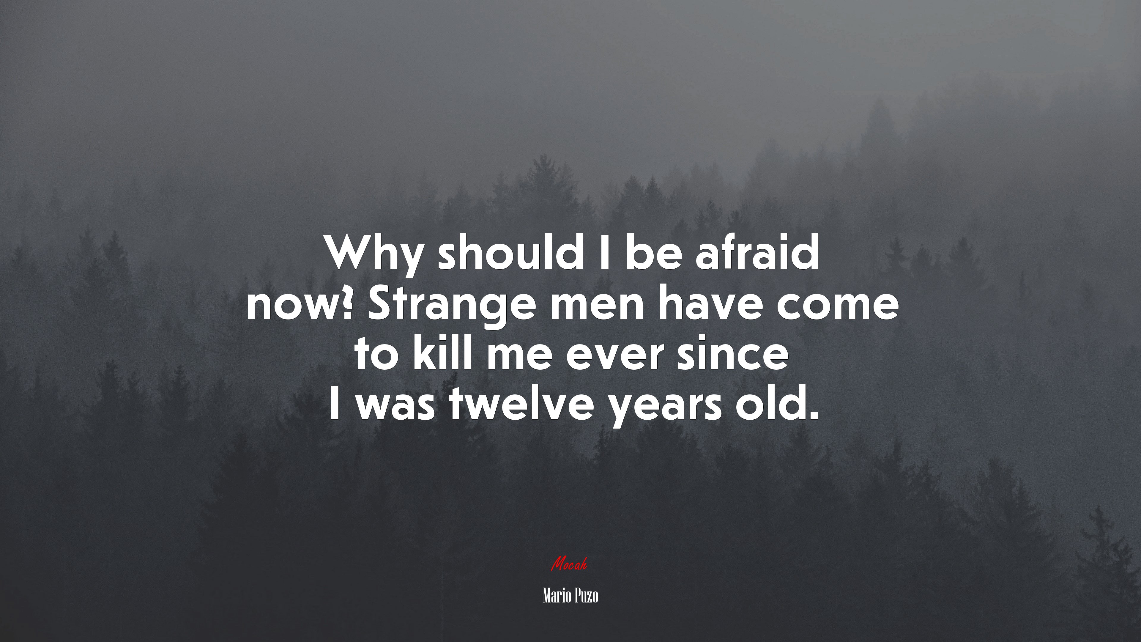Why should I be afraid now? Strange men have come to kill me ever since I was twelve years old. | Mario Puzo quote HD Wallpaper