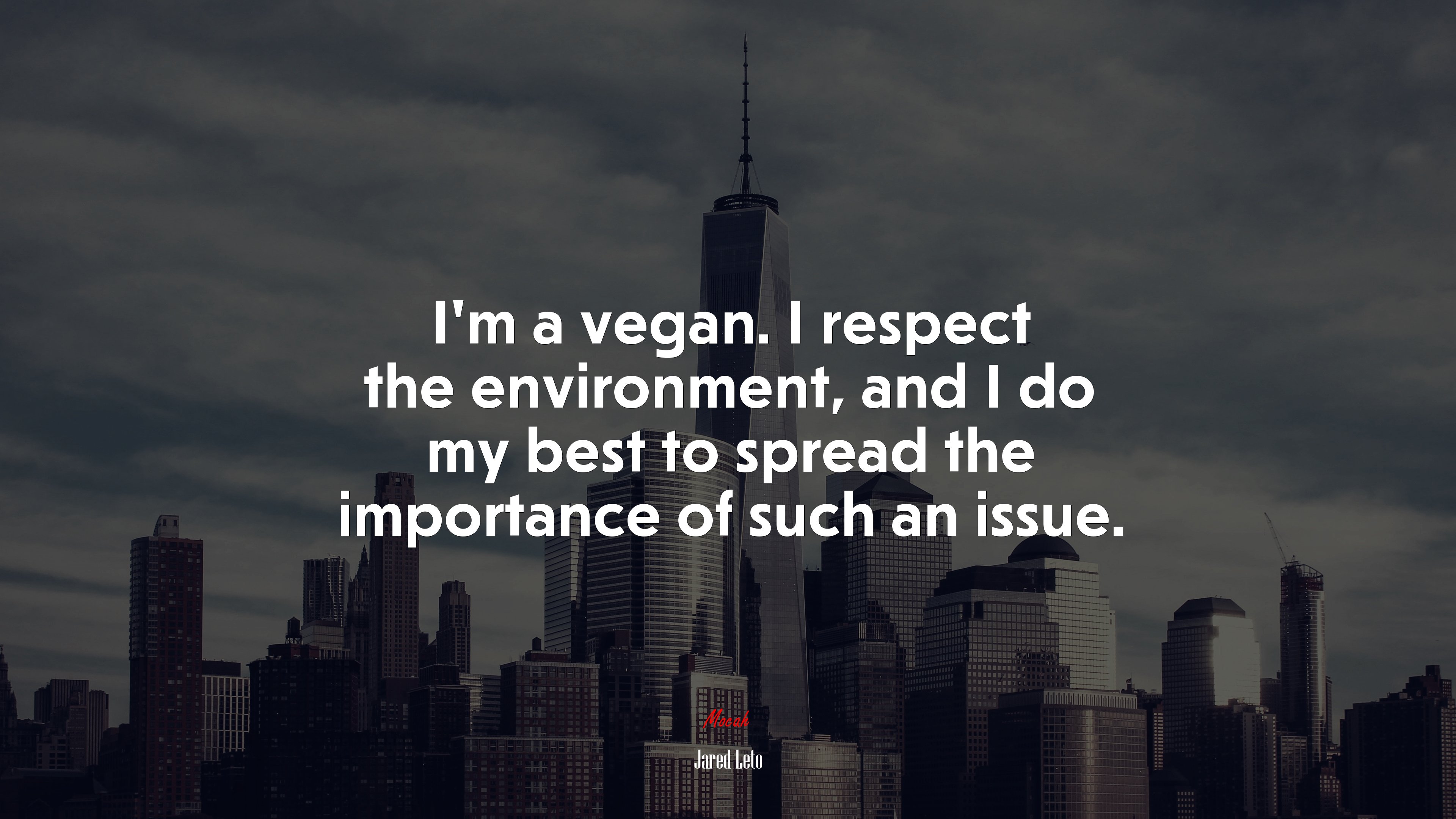 I’m a vegan. I respect the environment, and I do my best to spread the importance of such an issue. | Jared Leto quote HD Wallpaper