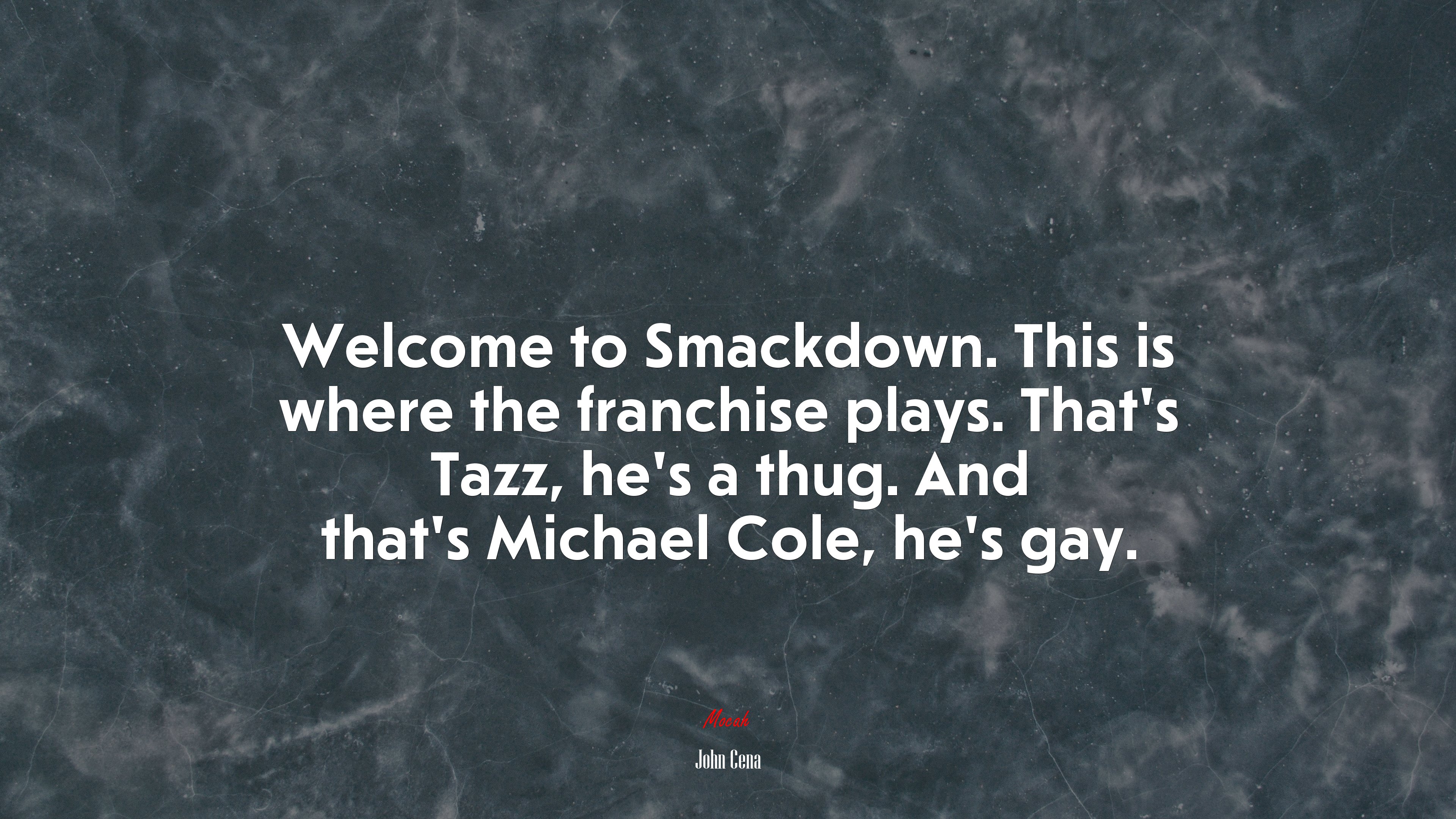 Welcome to Smackdown. This is where the franchise plays. That’s Tazz, he’s a thug. And that’s Michael Cole, he’s gay. | John Cena quote HD Wallpaper