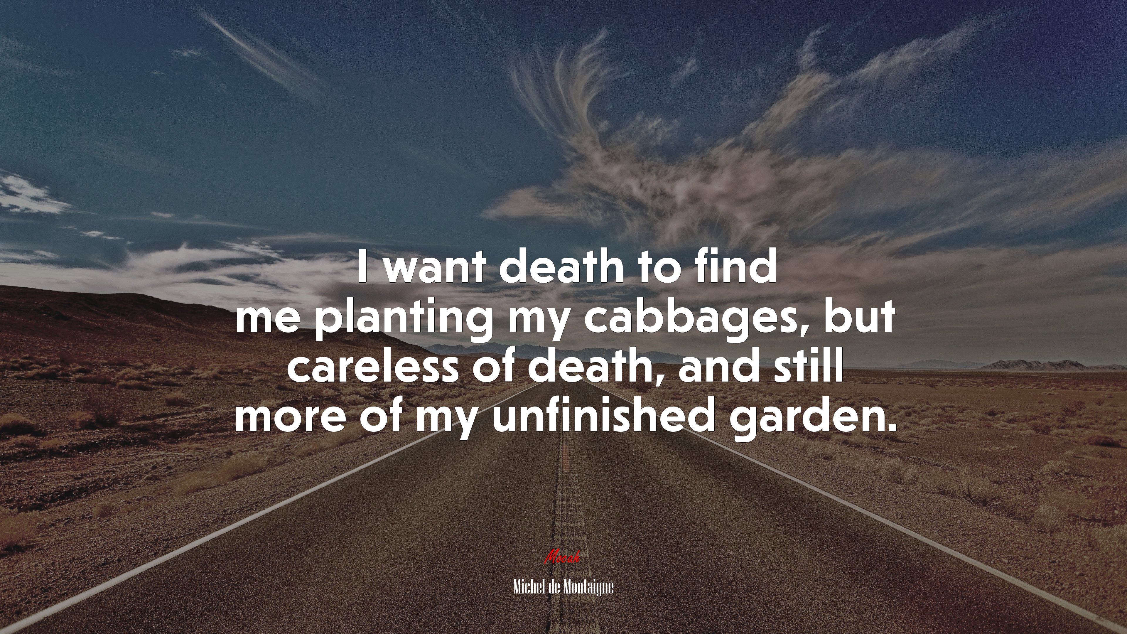 I want death to find me planting my cabbages, but careless of death, and still more of my unfinished garden. | Michel de Montaigne quote HD Wallpaper