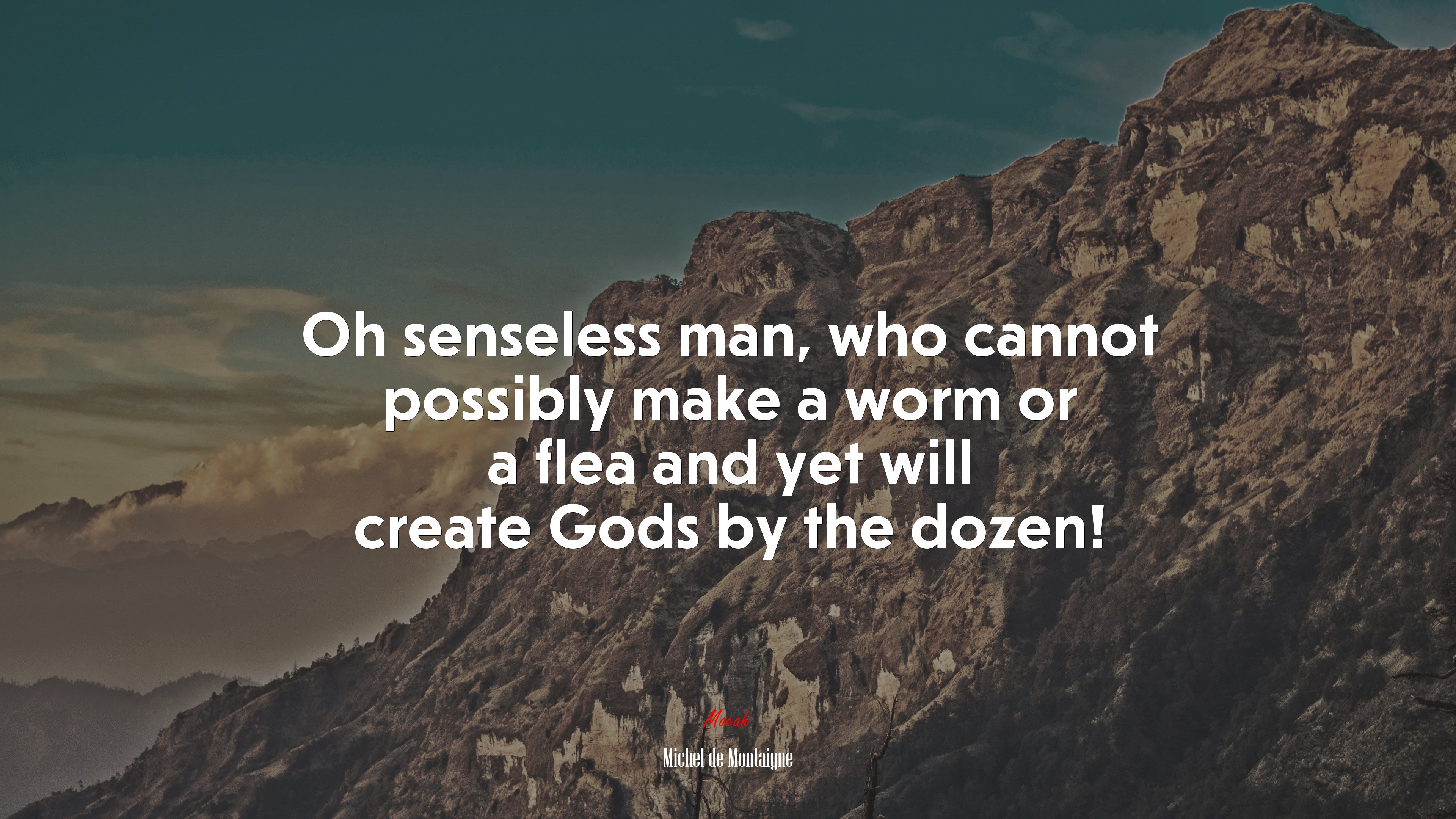 Oh senseless man, who cannot possibly make a worm or a flea and yet will create Gods by the dozen! | Michel de Montaigne quote HD Wallpaper