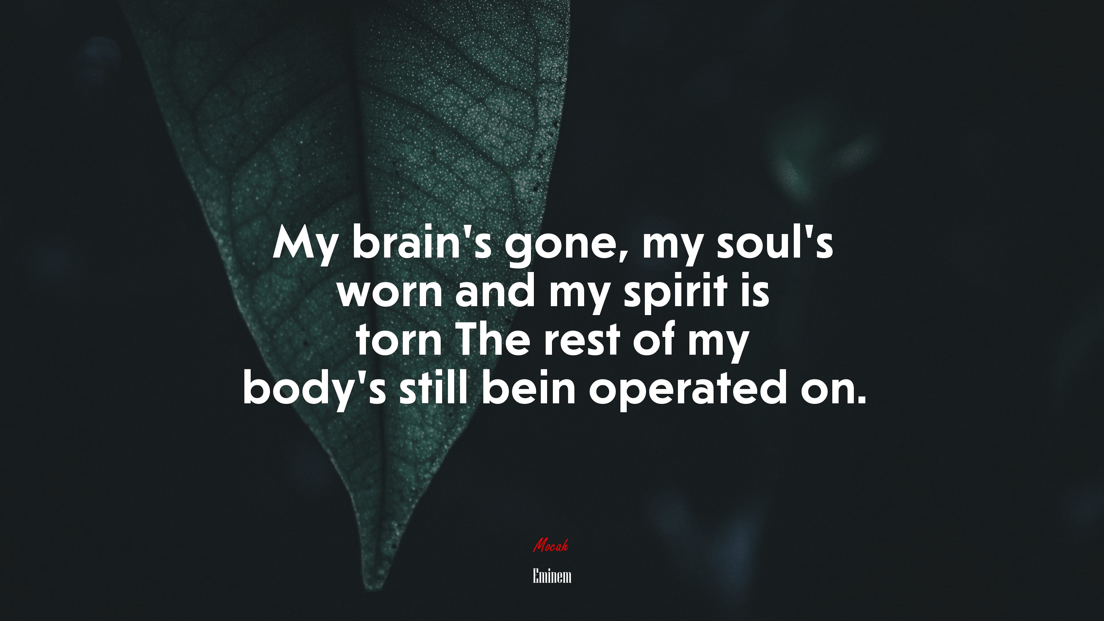 My brain’s gone, my soul’s worn and my spirit is torn The rest of my body’s still bein operated on. | Eminem quote HD Wallpaper