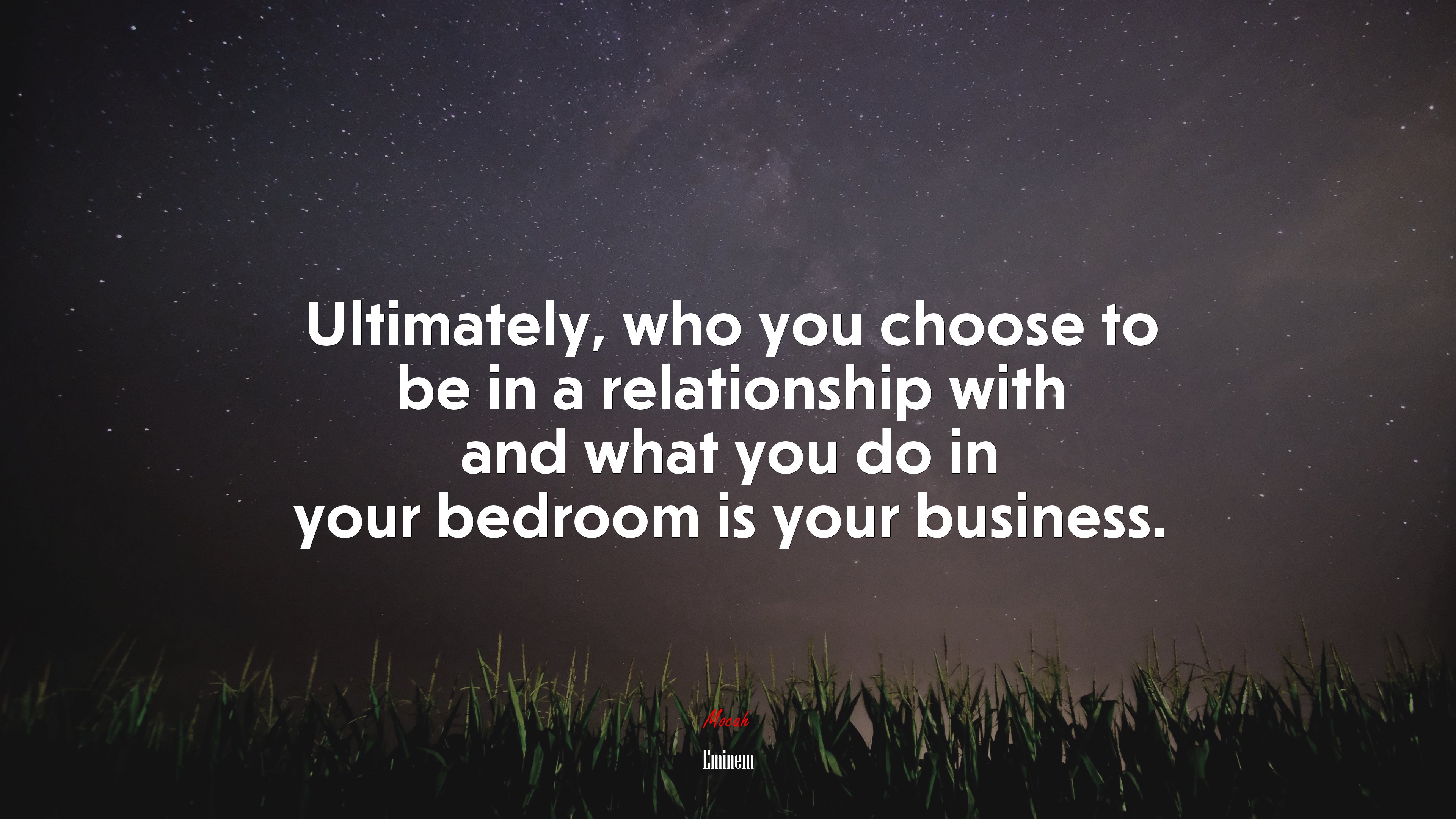 Ultimately, who you choose to be in a relationship with and what you do in your bedroom is your business. | Eminem quote HD Wallpaper