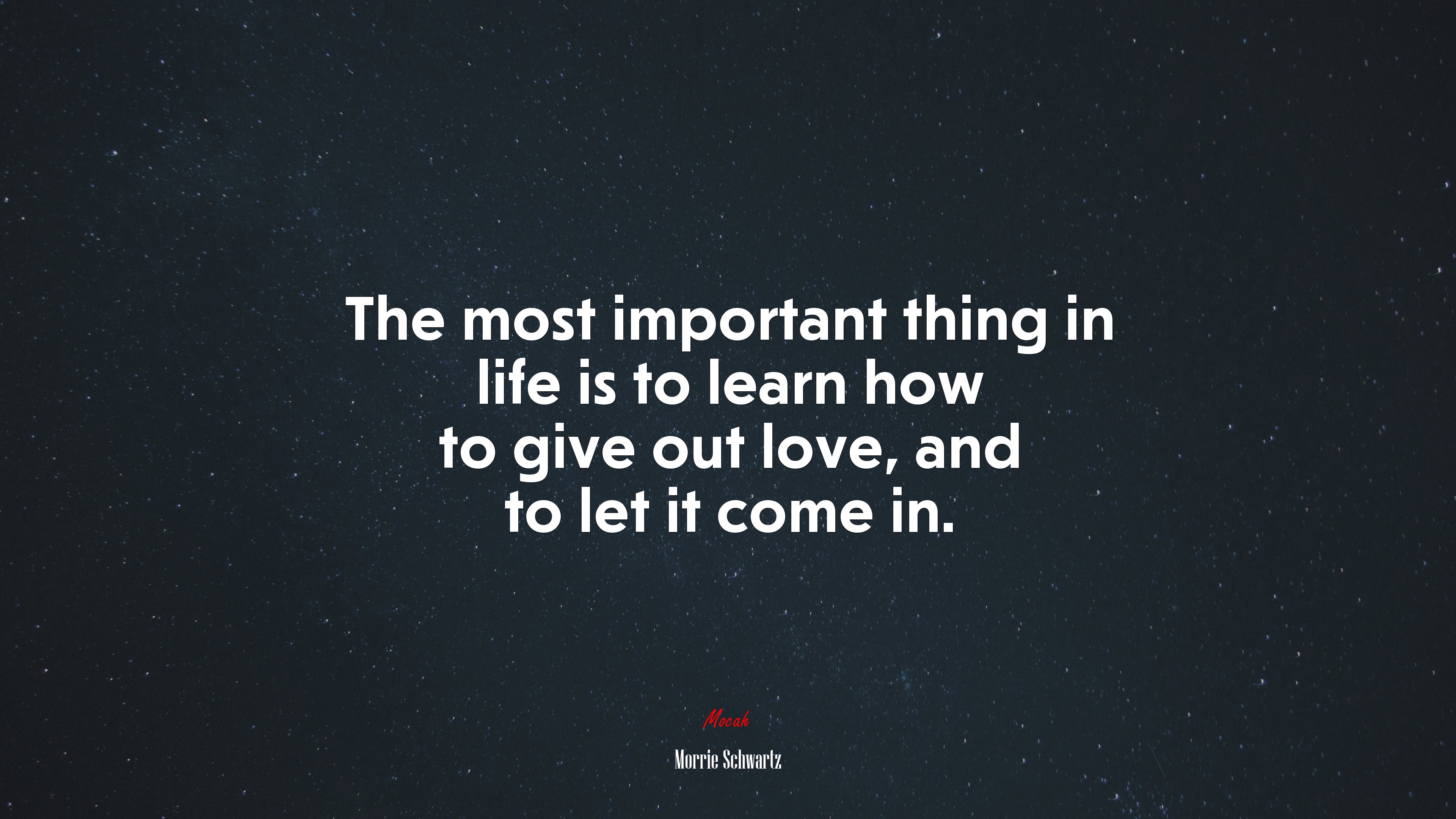 The most important thing in life is to learn how to give out love, and to let it come in. | Morrie Schwartz quote HD Wallpaper