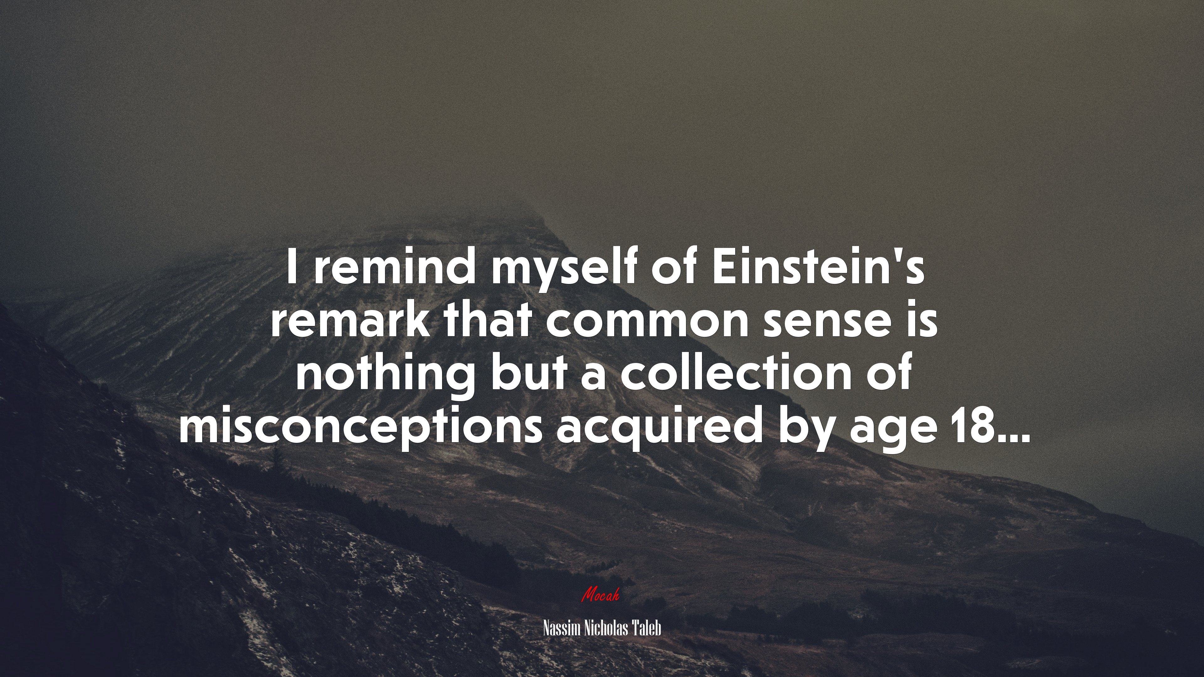 I remind myself of Einstein’s remark that common sense is nothing but a collection of misconceptions acquired by age 18... | Nassim Nicholas Taleb quote HD Wallpaper