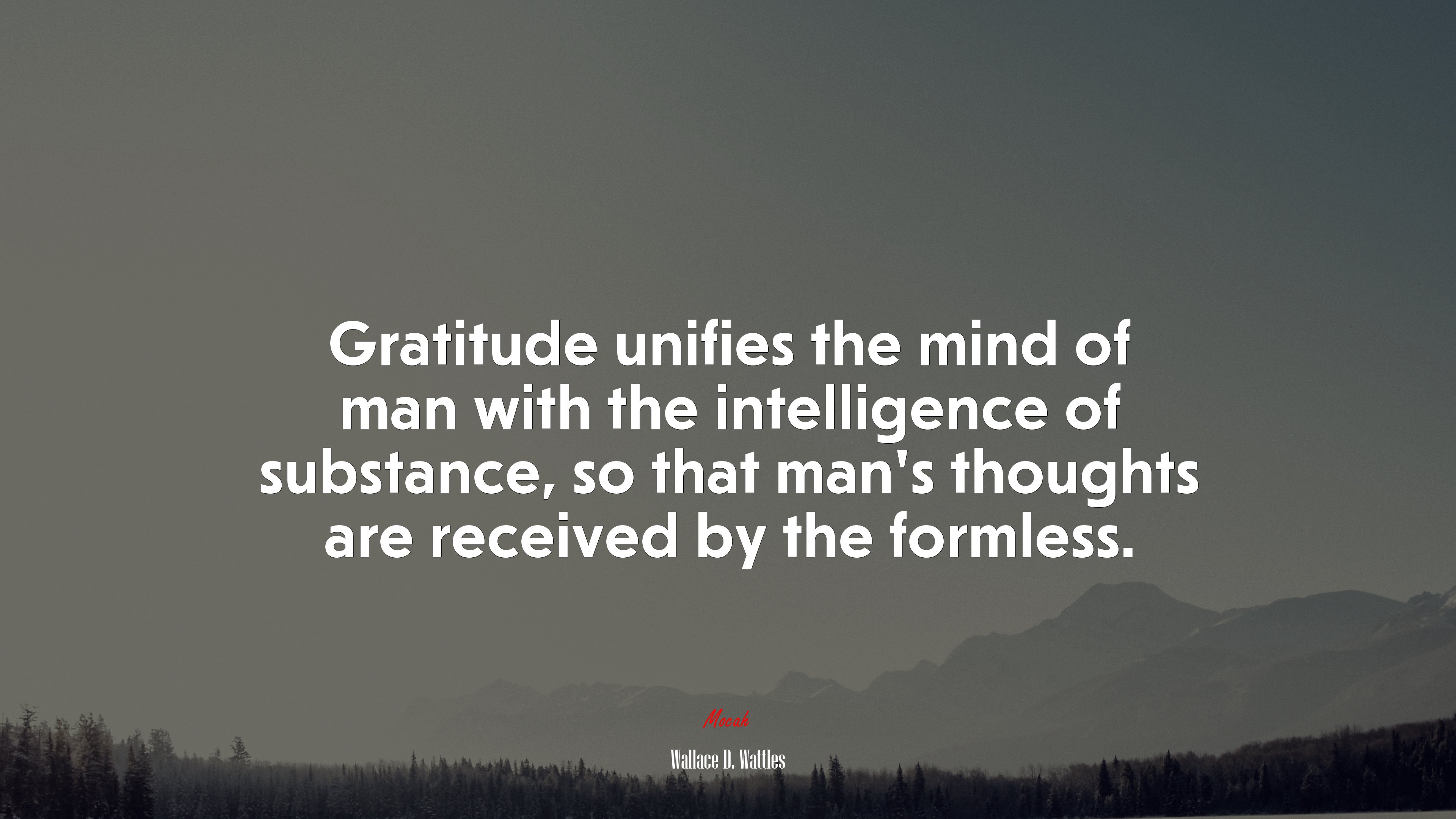 Gratitude unifies the mind of man with the intelligence of substance, so that man’s thoughts are received by the formless. | Wallace D. Wattles quote HD Wallpaper