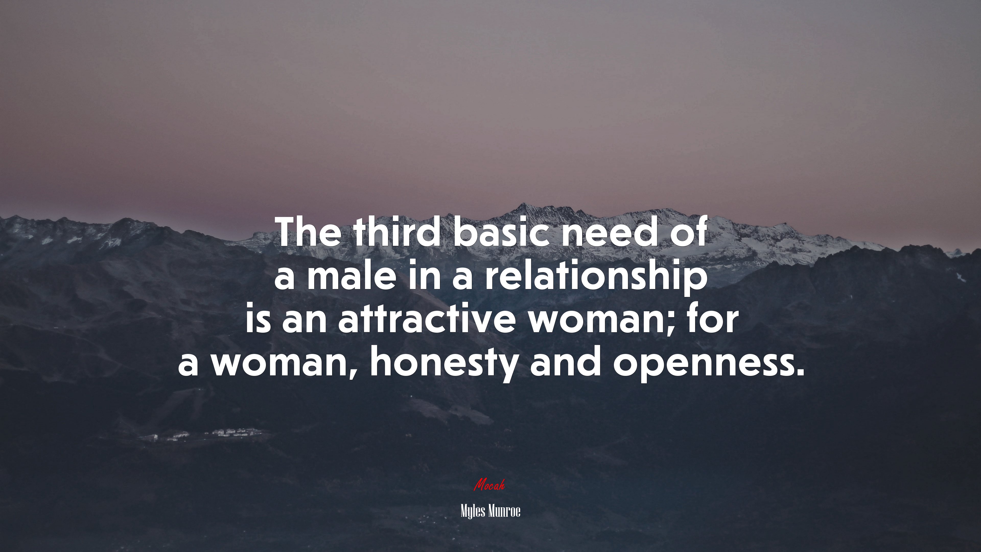The third basic need of a male in a relationship is an attractive woman; for a woman, honesty and openness. | Myles Munroe quote HD Wallpaper