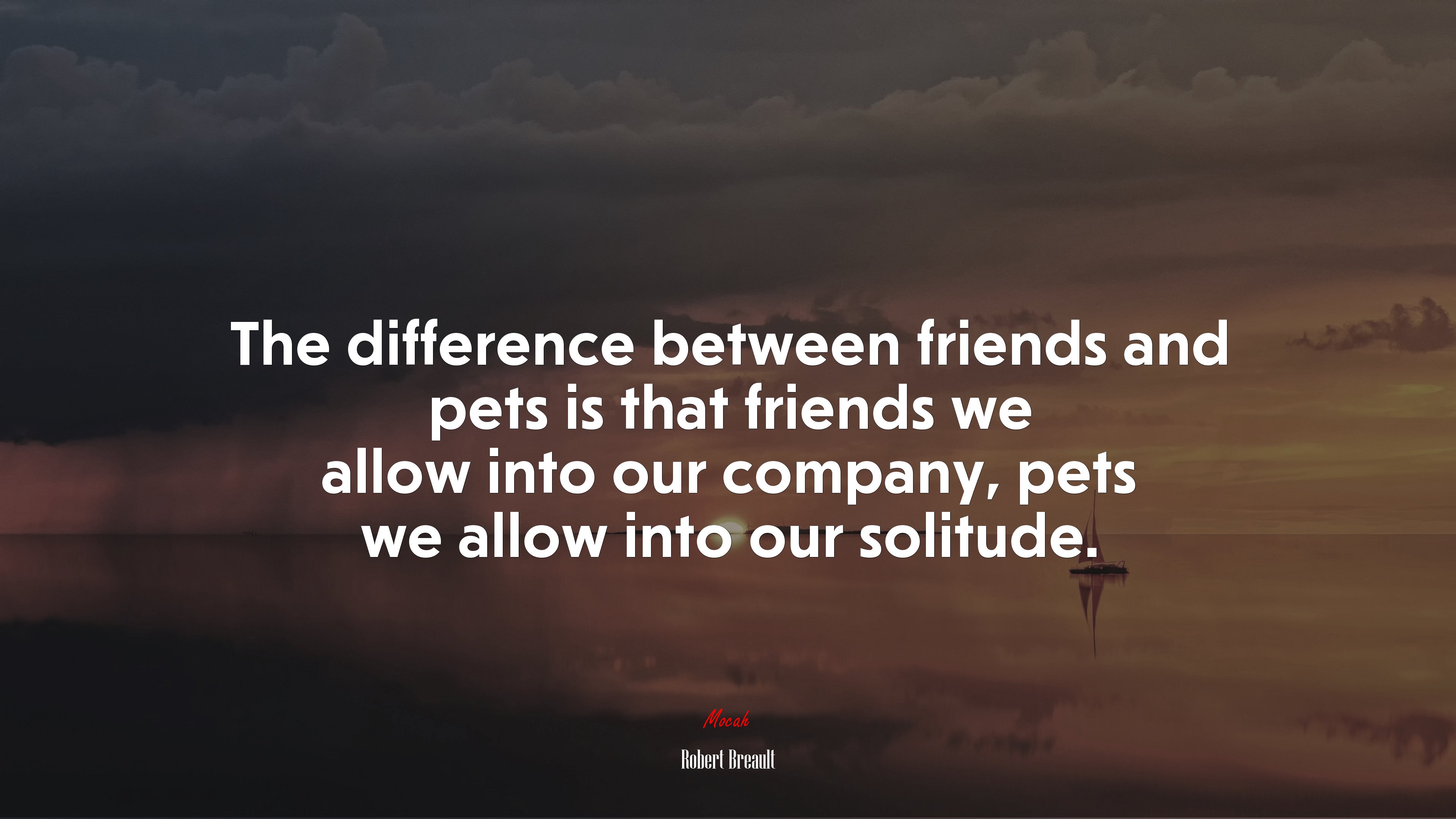 The difference between friends and pets is that friends we allow into our company, pets we allow into our solitude. | Robert Breault quote HD Wallpaper