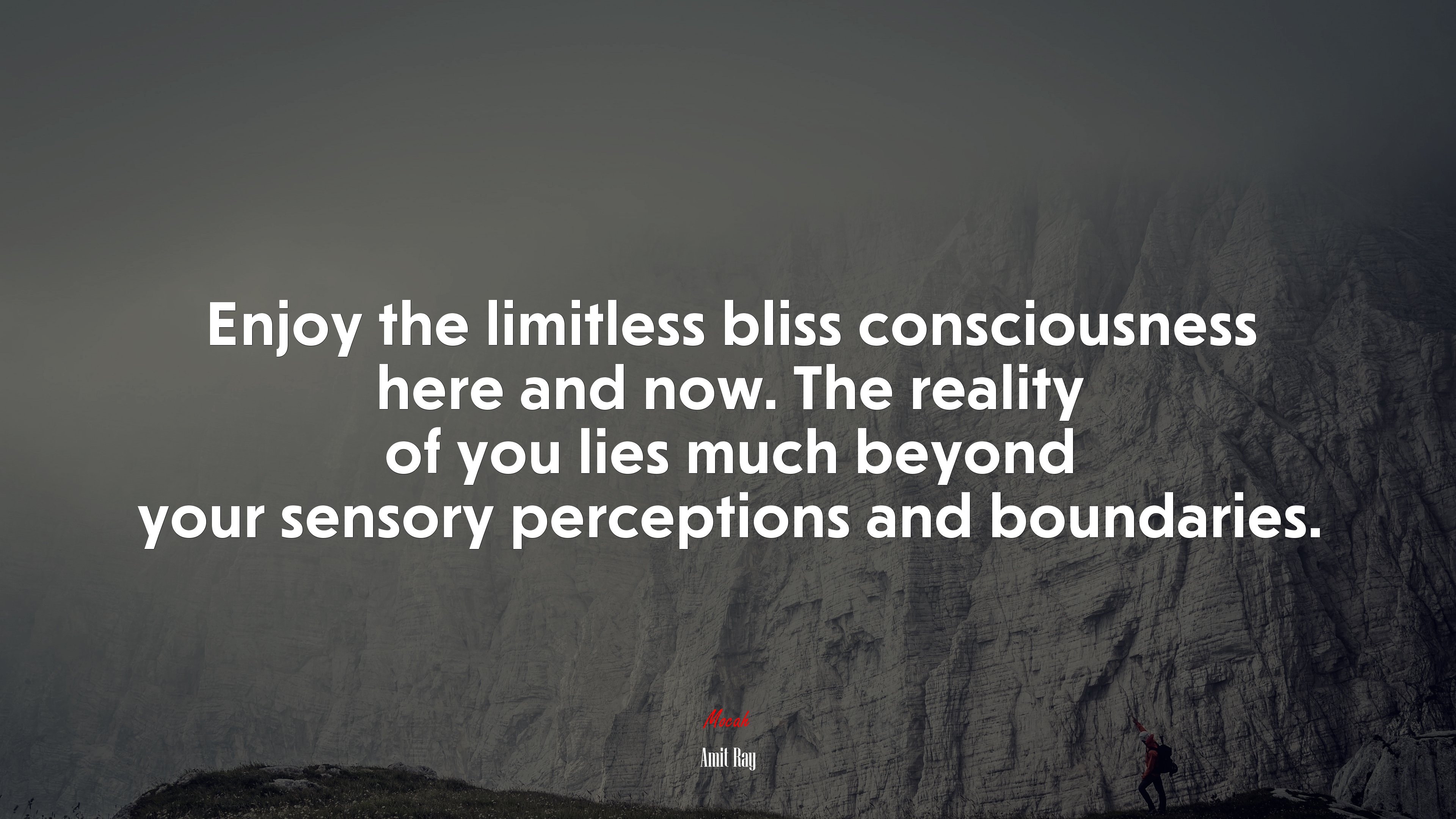 Enjoy the limitless bliss consciousness here and now. The reality of you lies much beyond your sensory perceptions and boundaries. | Amit Ray quote HD Wallpaper