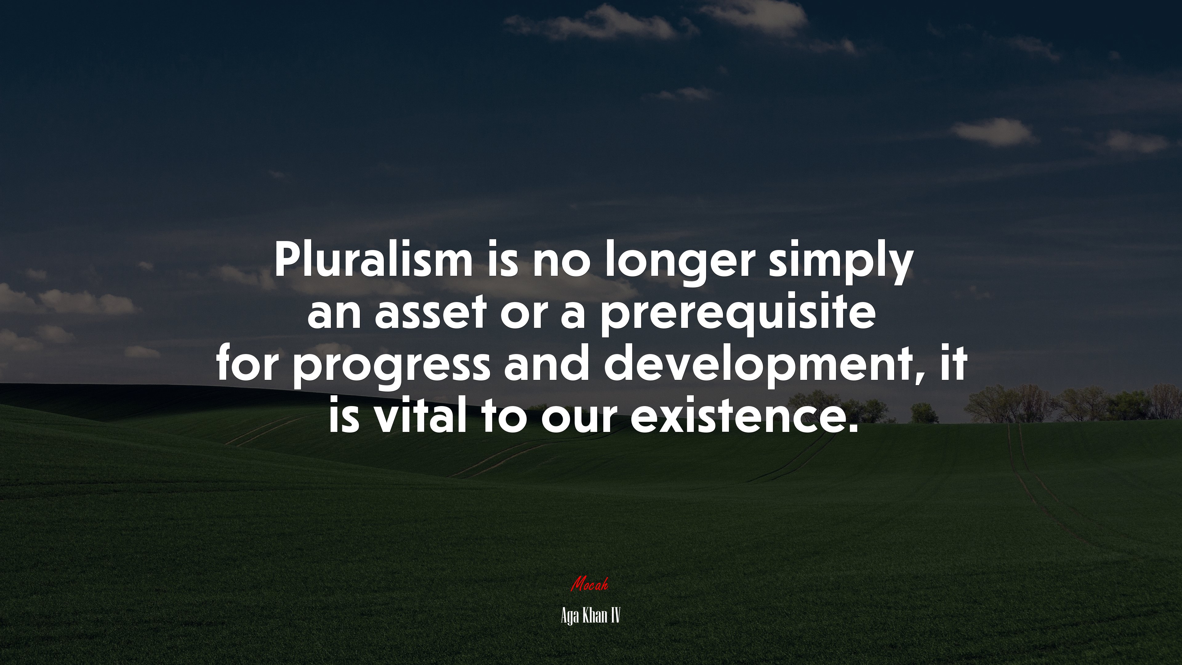 Pluralism is no longer simply an asset or a prerequisite for progress and development, it is vital to our existence. | Aga Khan IV quote HD Wallpaper