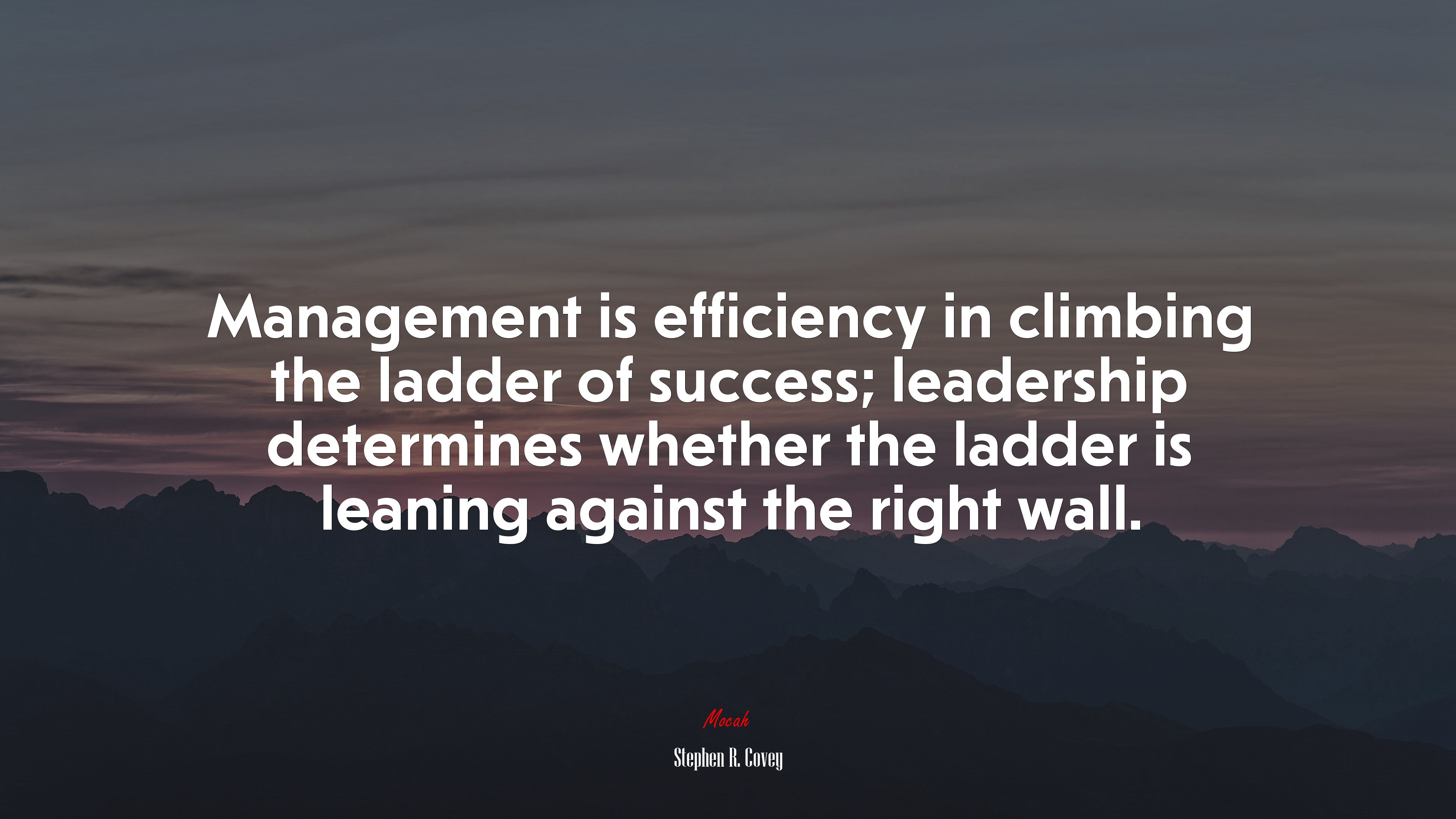 Management is efficiency in climbing the ladder of success; leadership determines whether the ladder is leaning against the right wall. | Stephen R. Covey quote HD Wallpaper