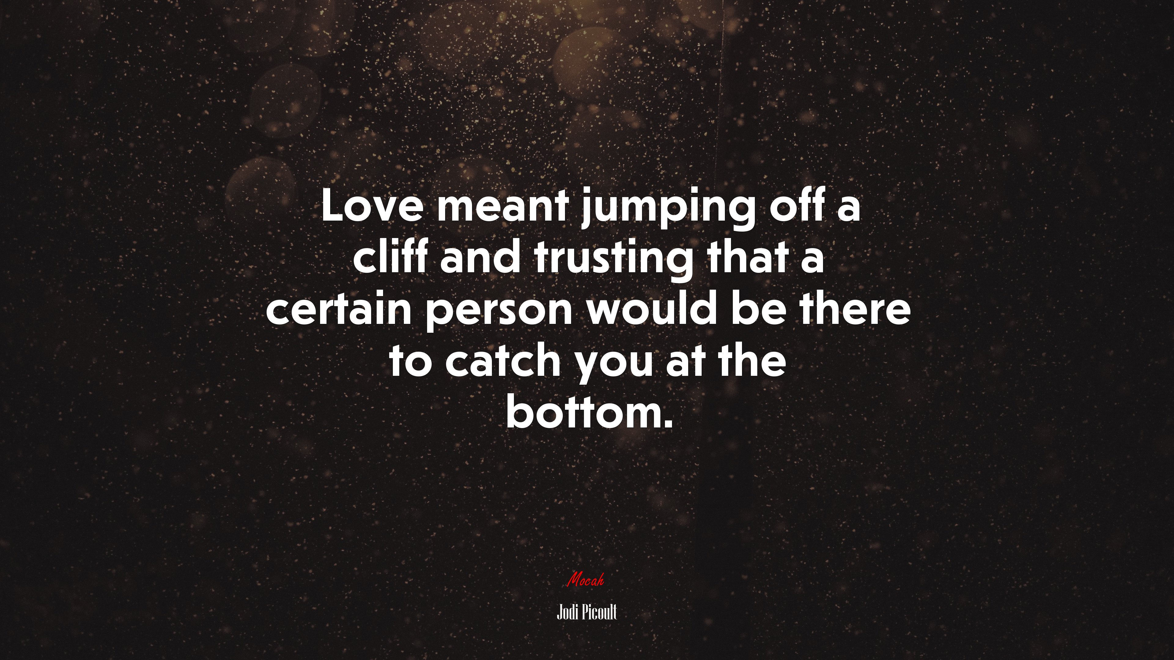 Love meant jumping off a cliff and trusting that a certain person would be there to catch you at the bottom. | Jodi Picoult quote HD Wallpaper