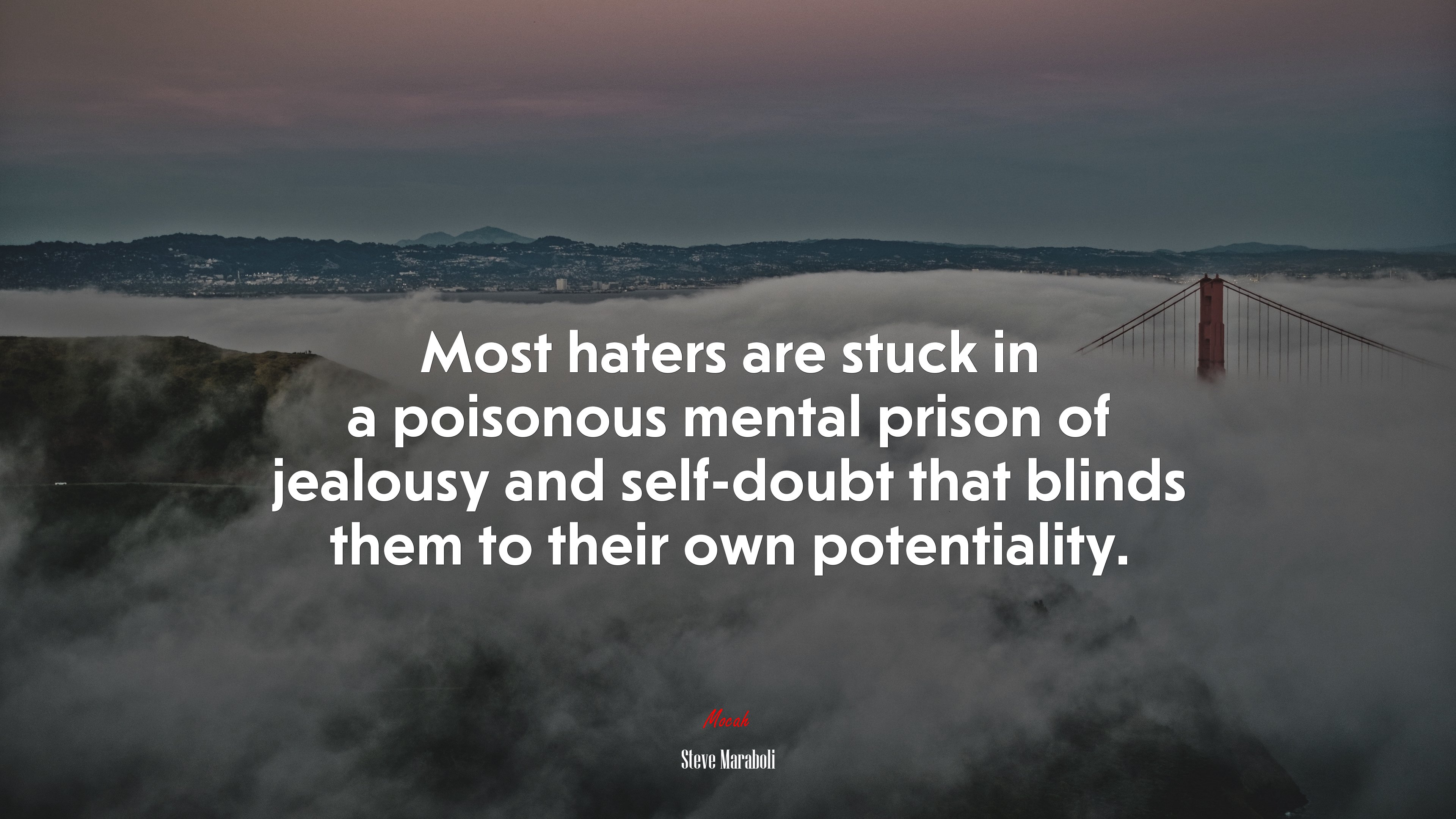 Most haters are stuck in a poisonous mental prison of jealousy and self-doubt that blinds them to their own potentiality. | Steve Maraboli quote HD Wallpaper