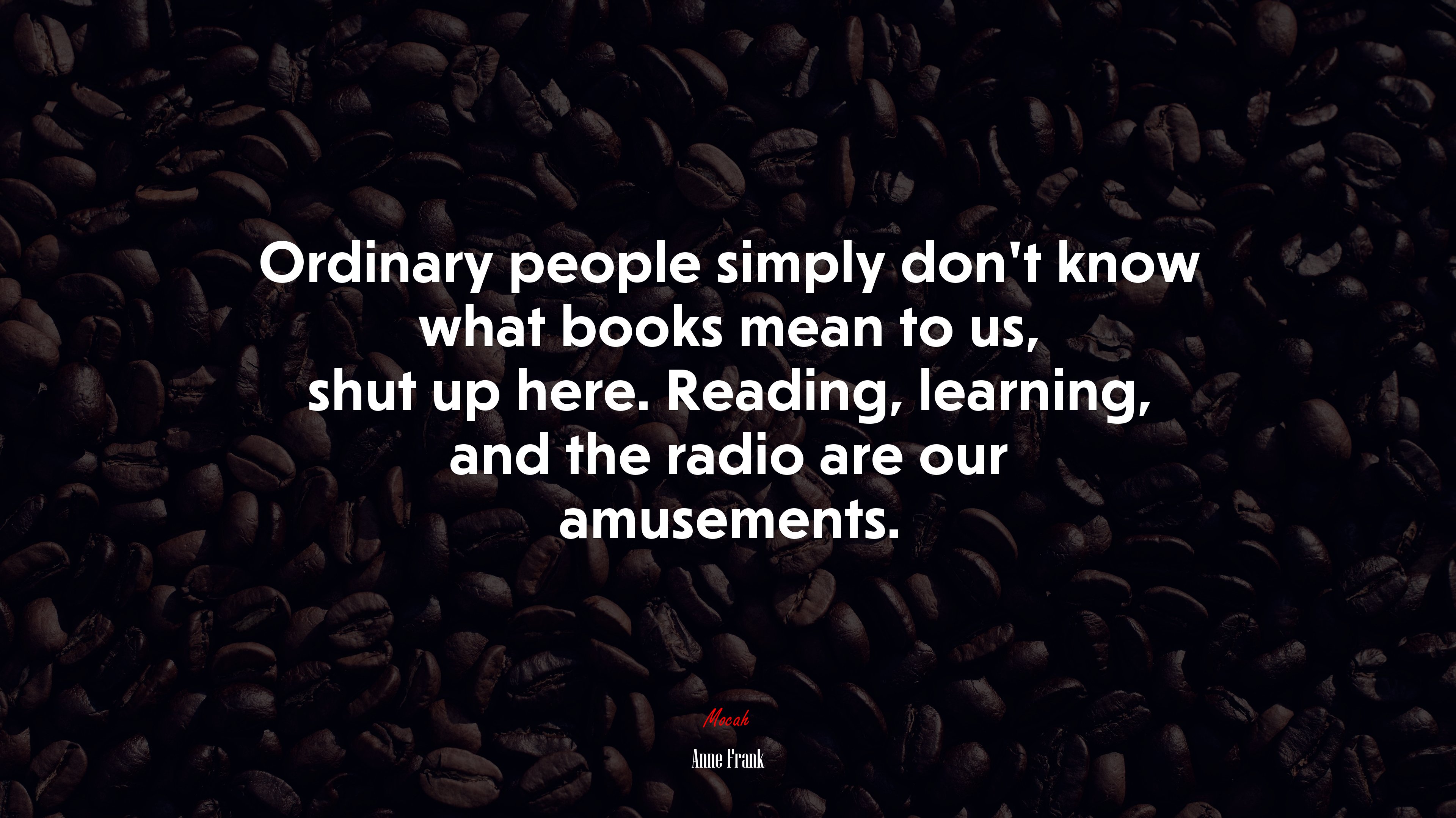 Ordinary people simply don’t know what books mean to us, shut up here. Reading, learning, and the radio are our amusements. | Anne Frank quote HD Wallpaper