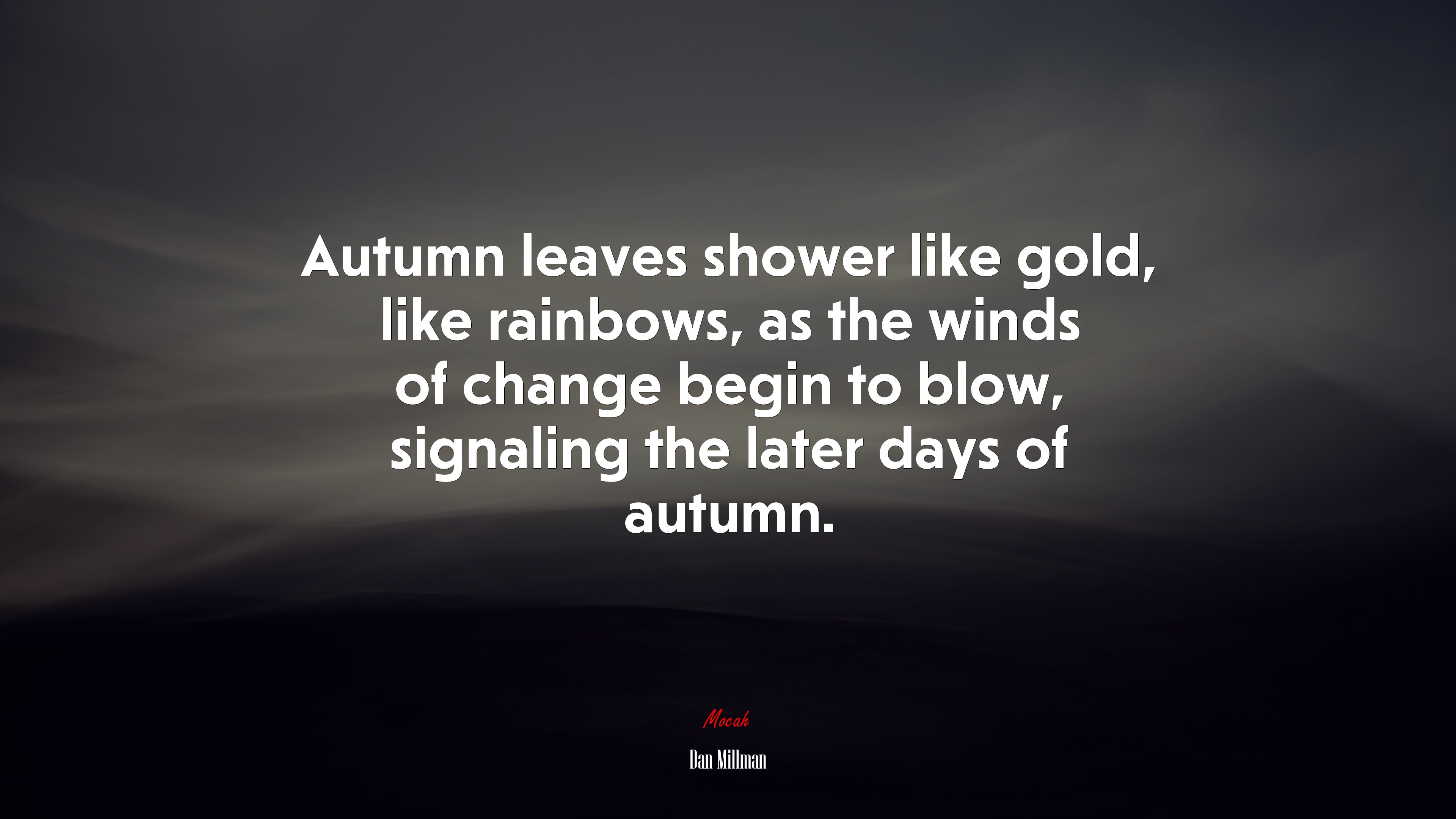 Autumn leaves shower like gold, like rainbows, as the winds of change begin to blow, signaling the later days of autumn. | Dan Millman quote HD Wallpaper