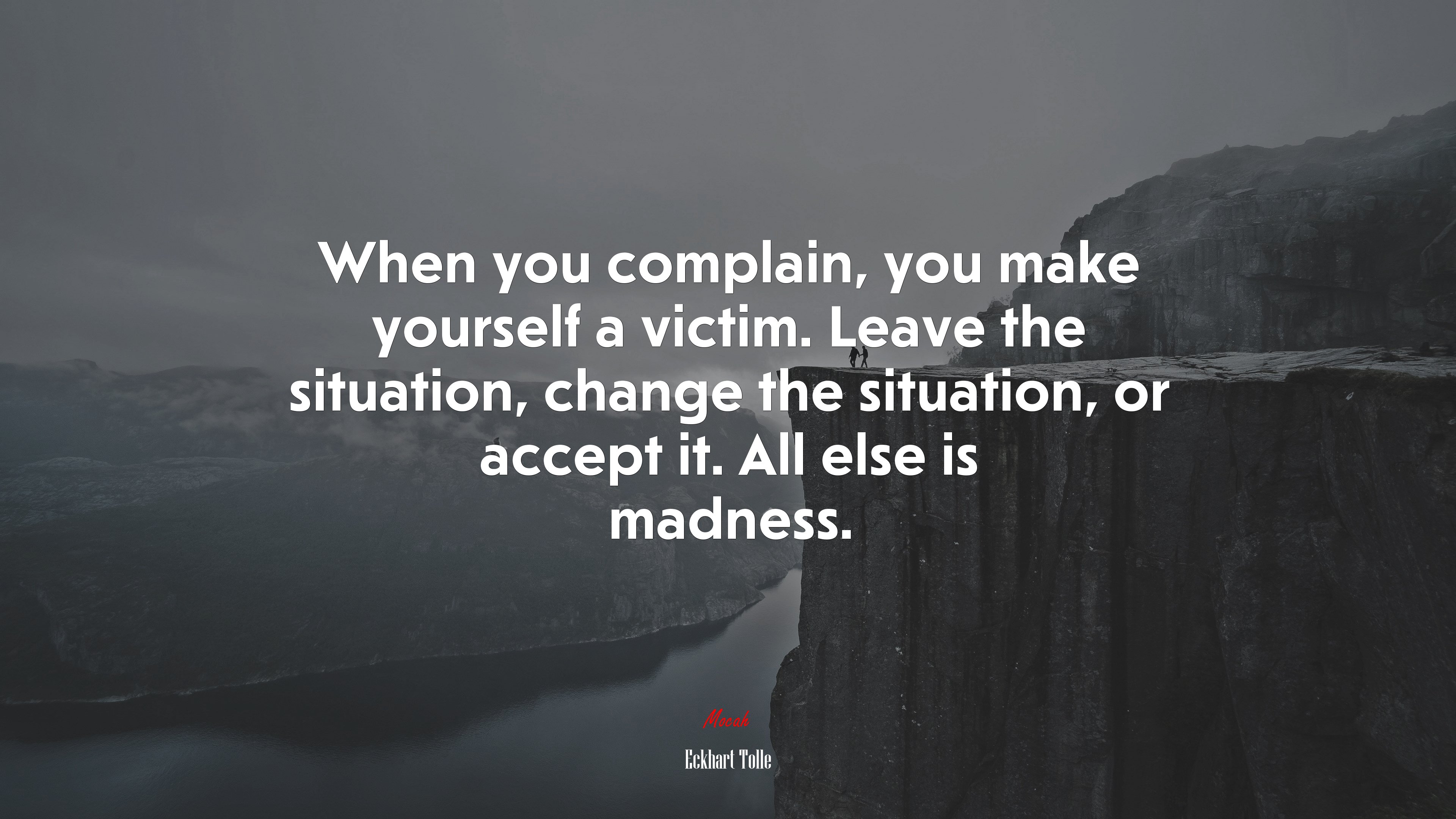 When you complain, you make yourself a victim. Leave the situation, change the situation, or accept it. All else is madness. | Eckhart Tolle quote HD Wallpaper