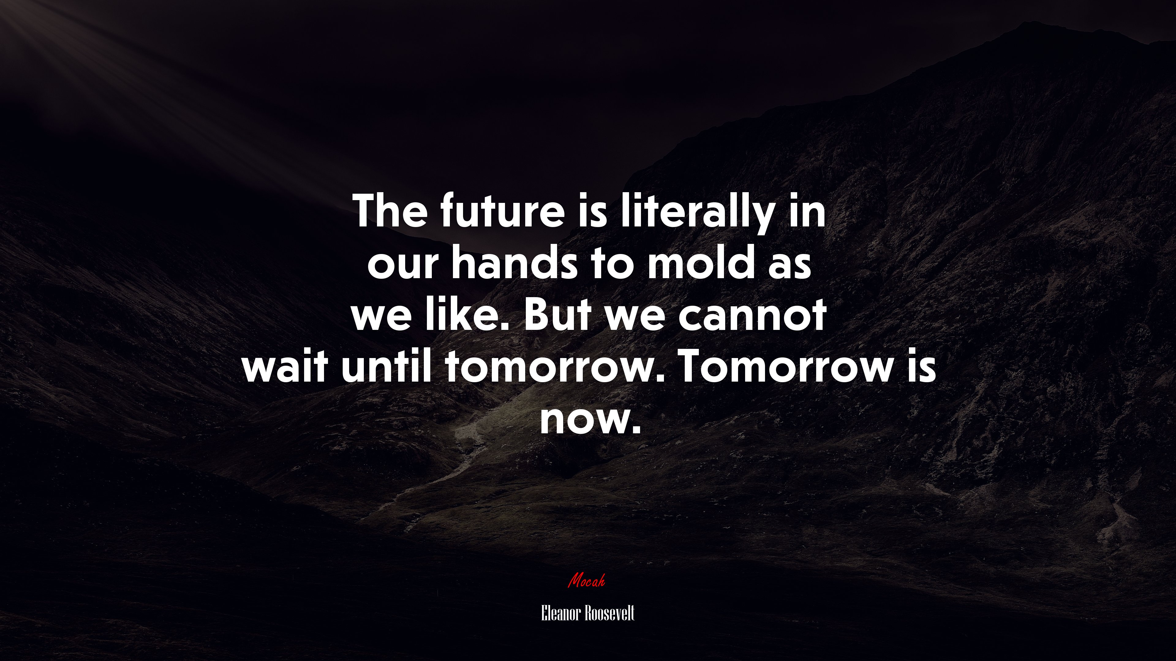 The future is literally in our hands to mold as we like. But we cannot wait until tomorrow. Tomorrow is now. | Eleanor Roosevelt quote HD Wallpaper