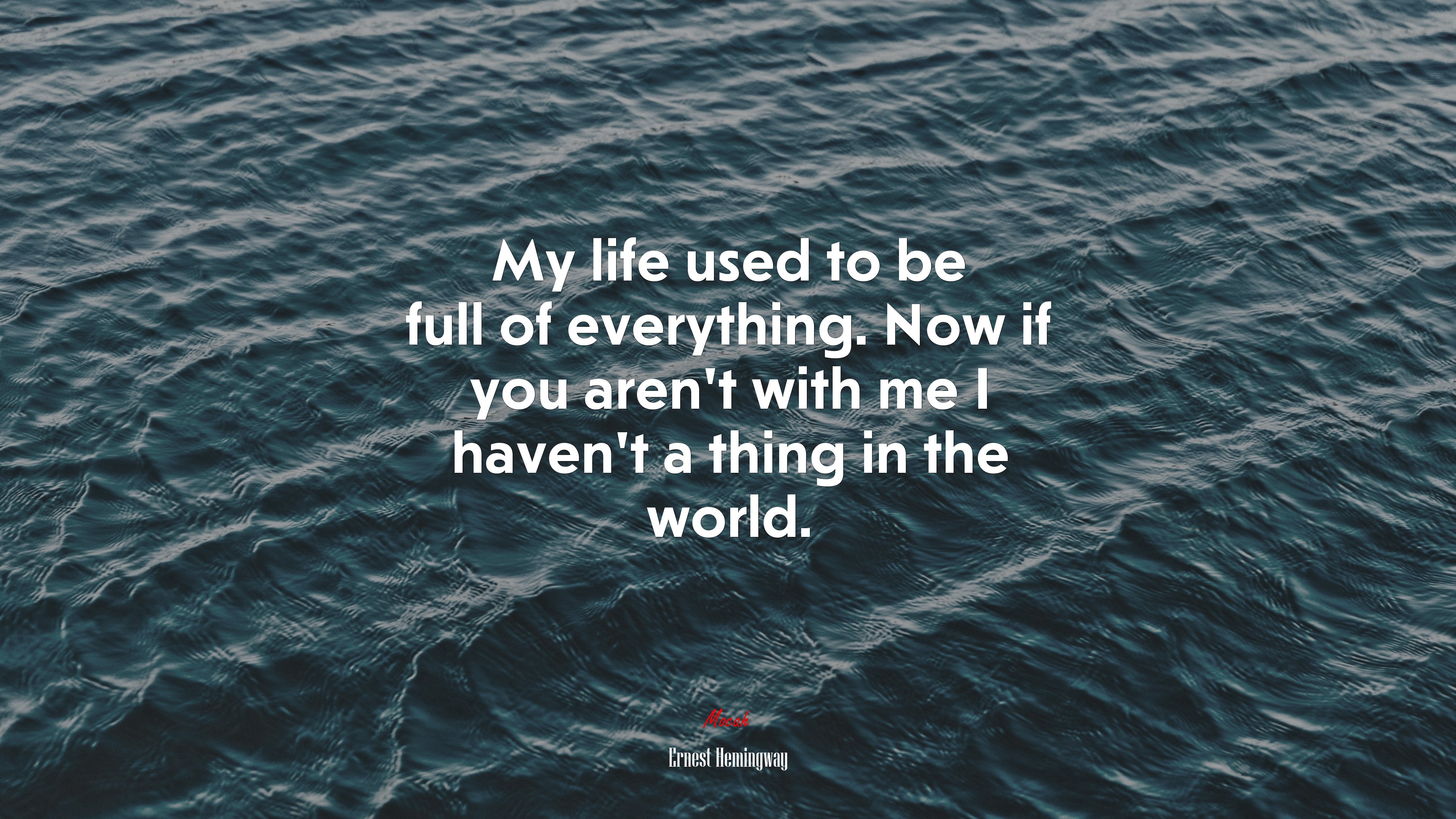 My life used to be full of everything. Now if you aren’t with me I haven’t a thing in the world. | Ernest Hemingway quote HD Wallpaper