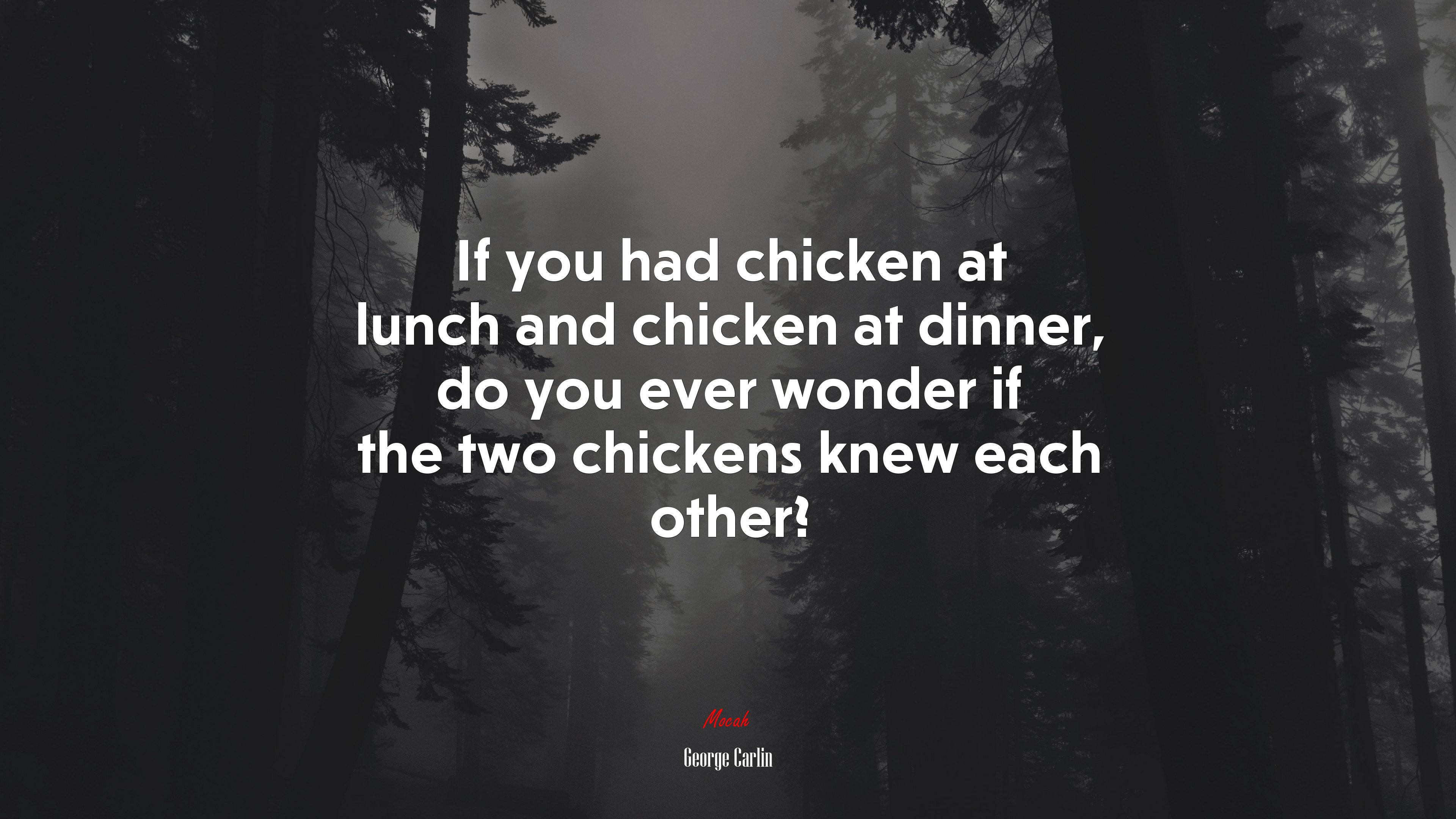 If you had chicken at lunch and chicken at dinner, do you ever wonder if the two chickens knew each other? | George Carlin quote HD Wallpaper