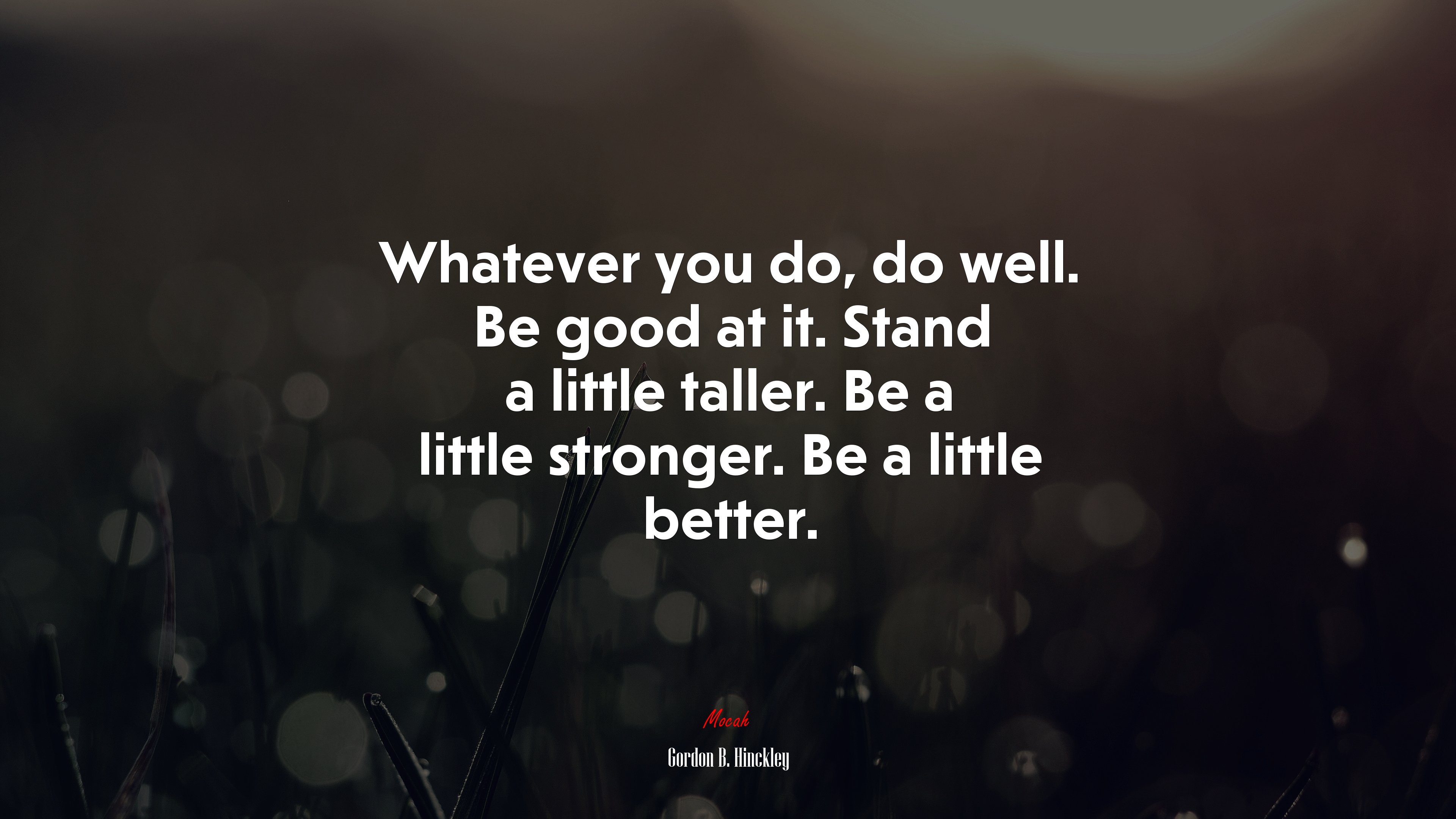 Whatever you do, do well. Be good at it. Stand a little taller. Be a little stronger. Be a little better. | Gordon B. Hinckley quote HD Wallpaper