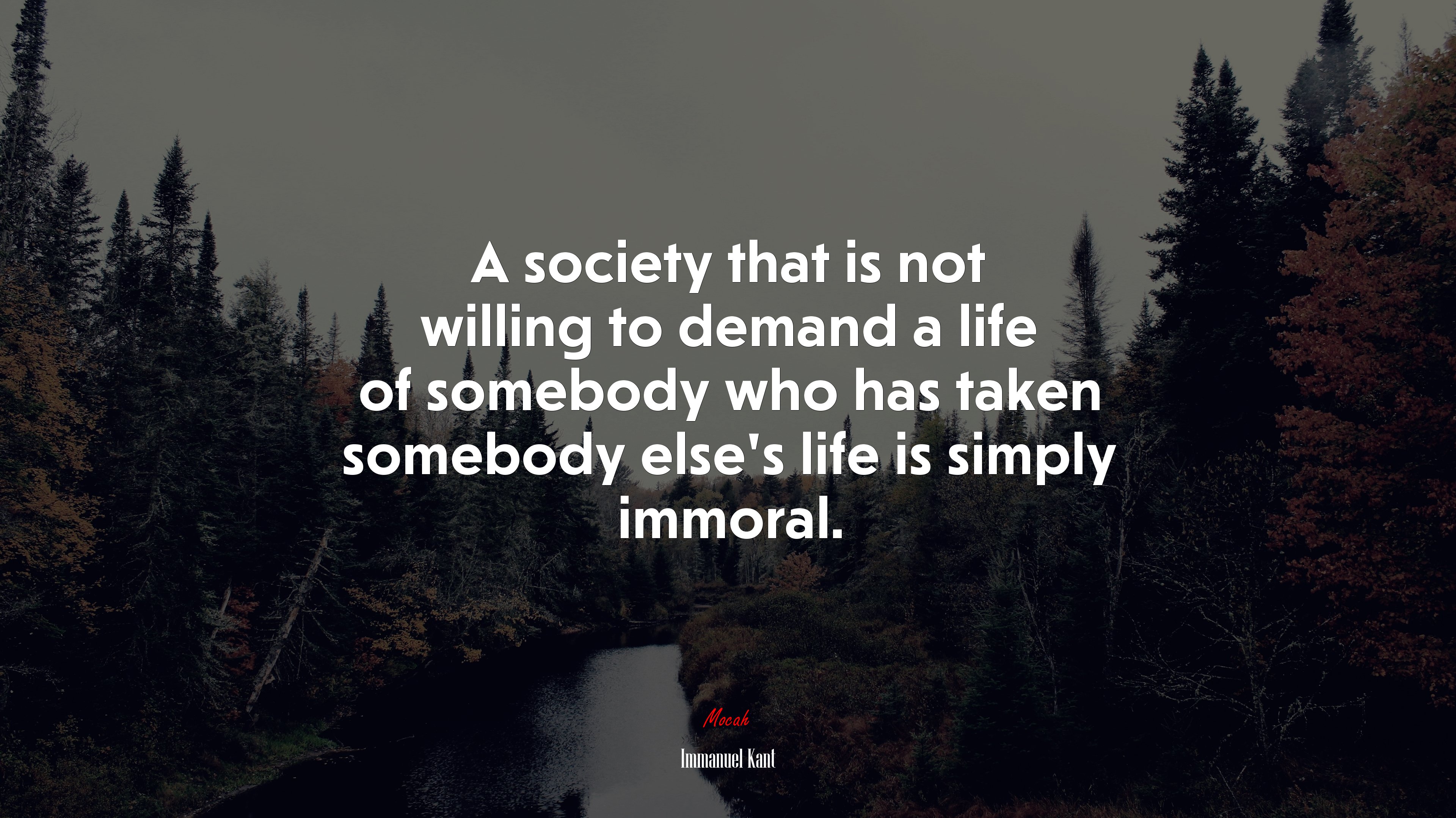 A society that is not willing to demand a life of somebody who has taken somebody else’s life is simply immoral. | Immanuel Kant quote HD Wallpaper