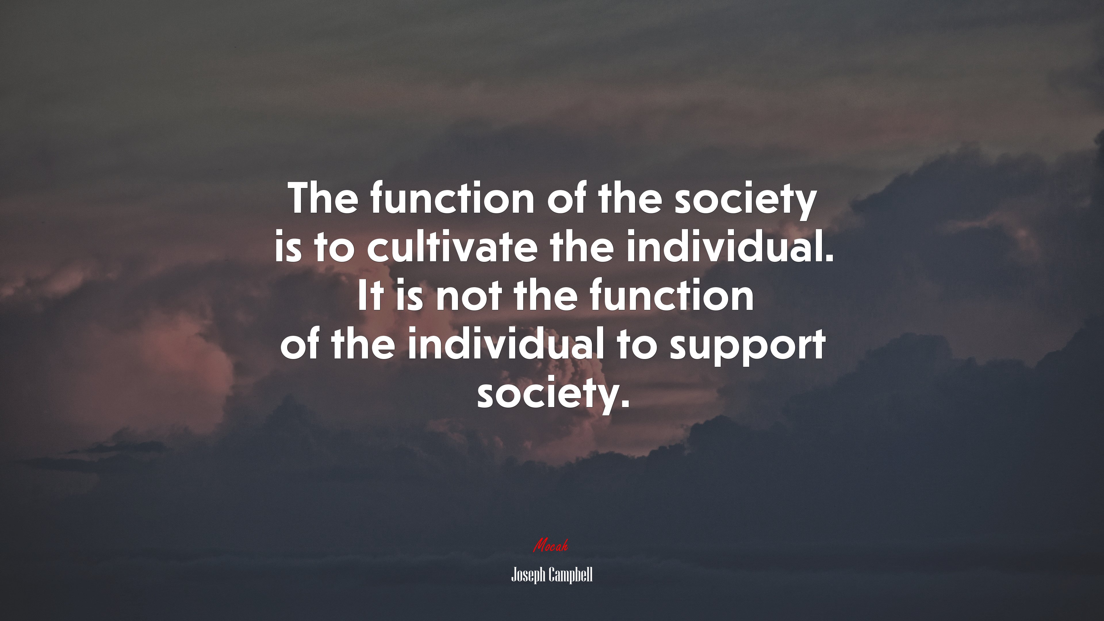 The function of the society is to cultivate the individual. It is not the function of the individual to support society. | Joseph Campbell quote HD Wallpaper