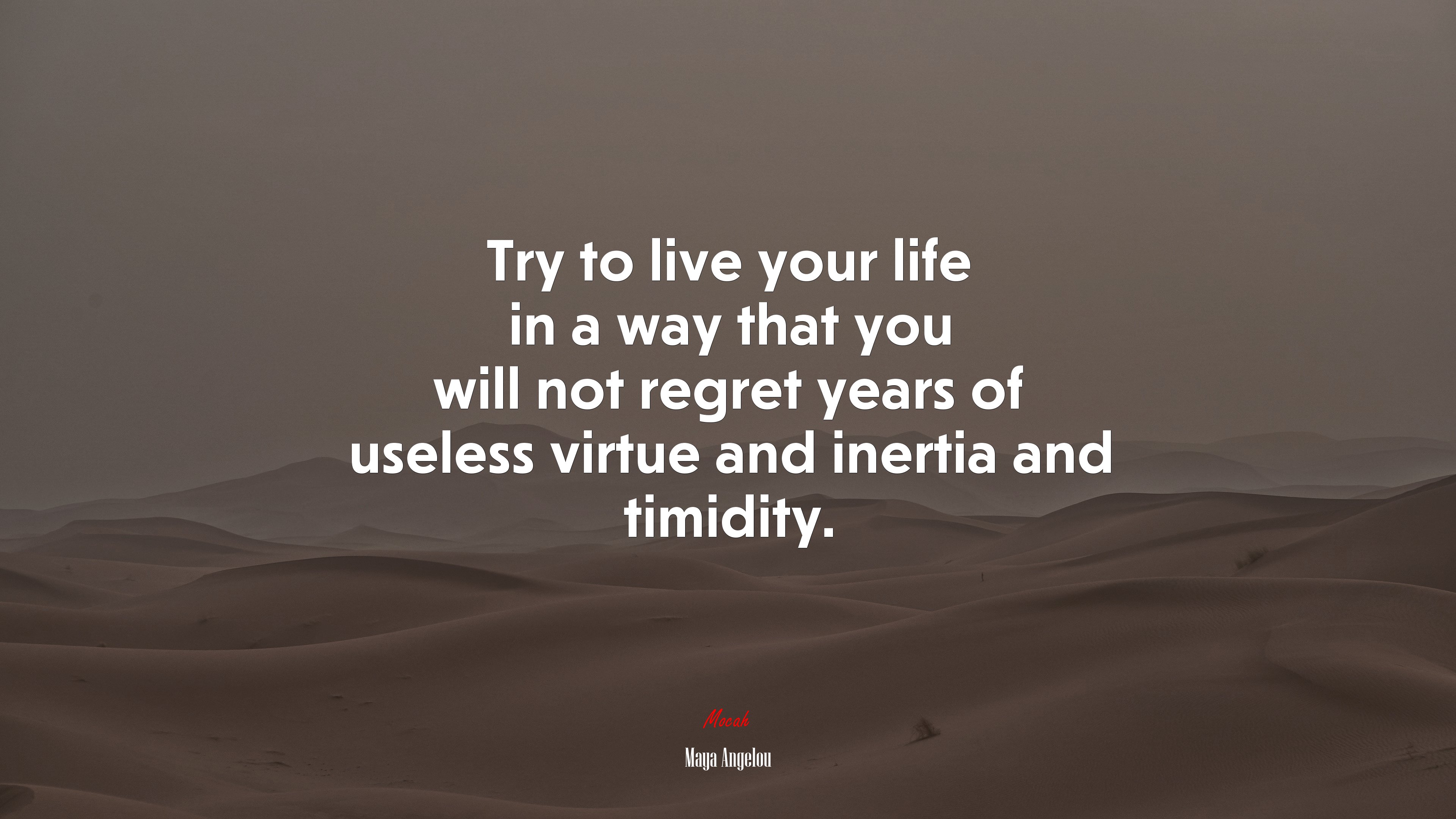 Try to live your life in a way that you will not regret years of useless virtue and inertia and timidity. | Maya Angelou quote HD Wallpaper