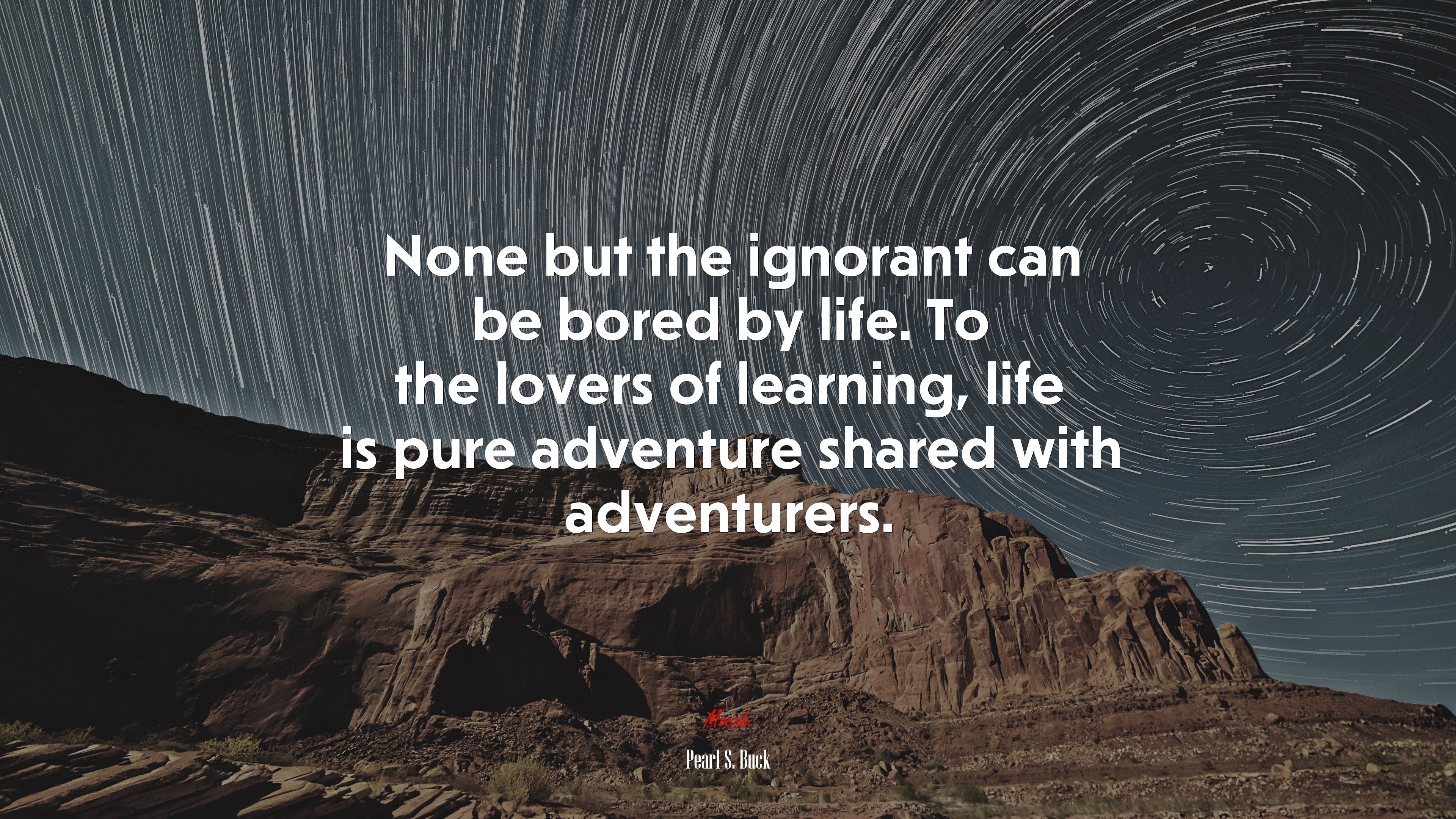 None but the ignorant can be bored by life. To the lovers of learning, life is pure adventure shared with adventurers. | Pearl S. Buck quote HD Wallpaper