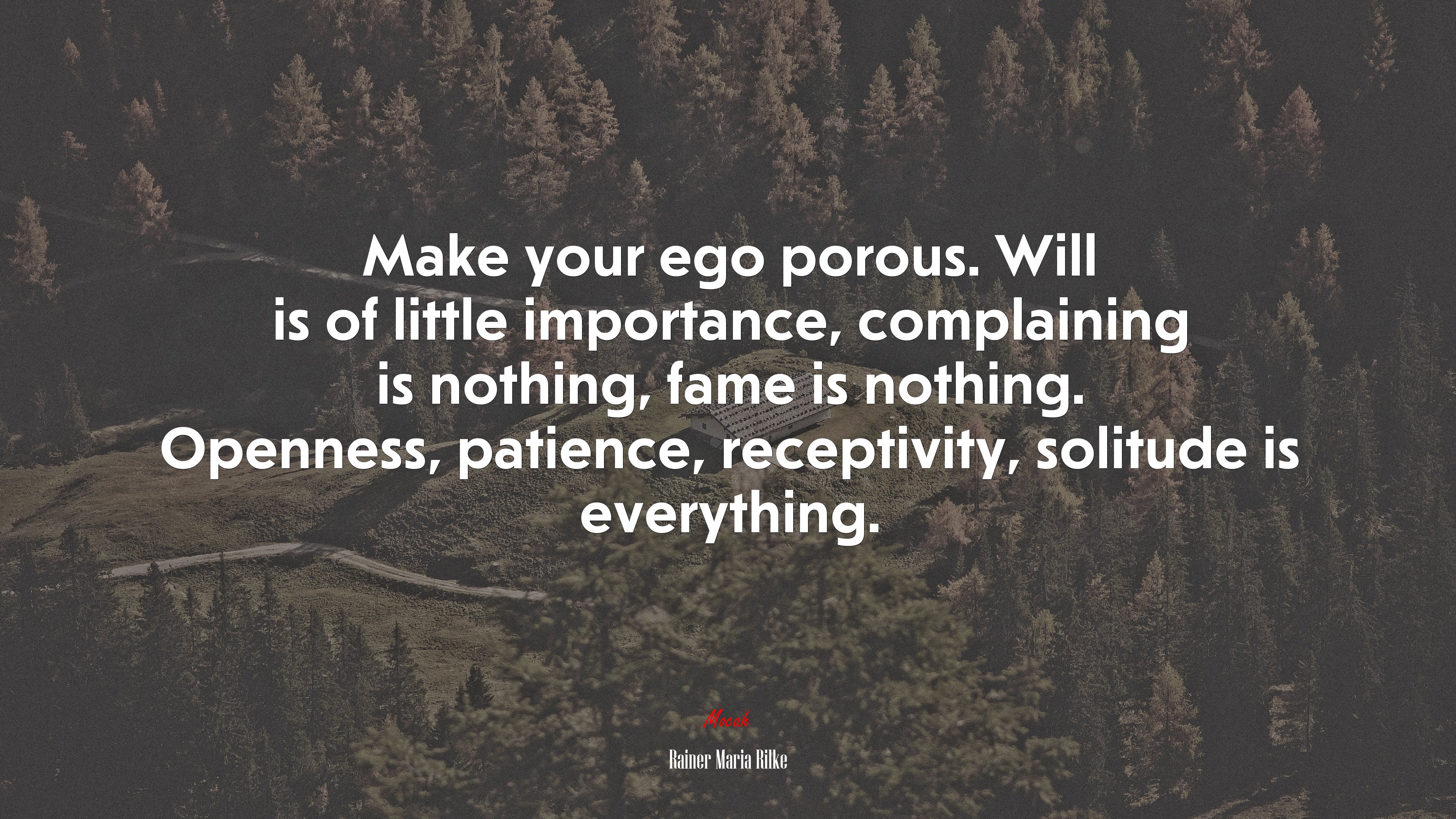 Make your ego porous. Will is of little importance, complaining is nothing, fame is nothing. Openness, patience, receptivity, solitude is everything. | Rainer Maria Rilke quote HD Wallpaper